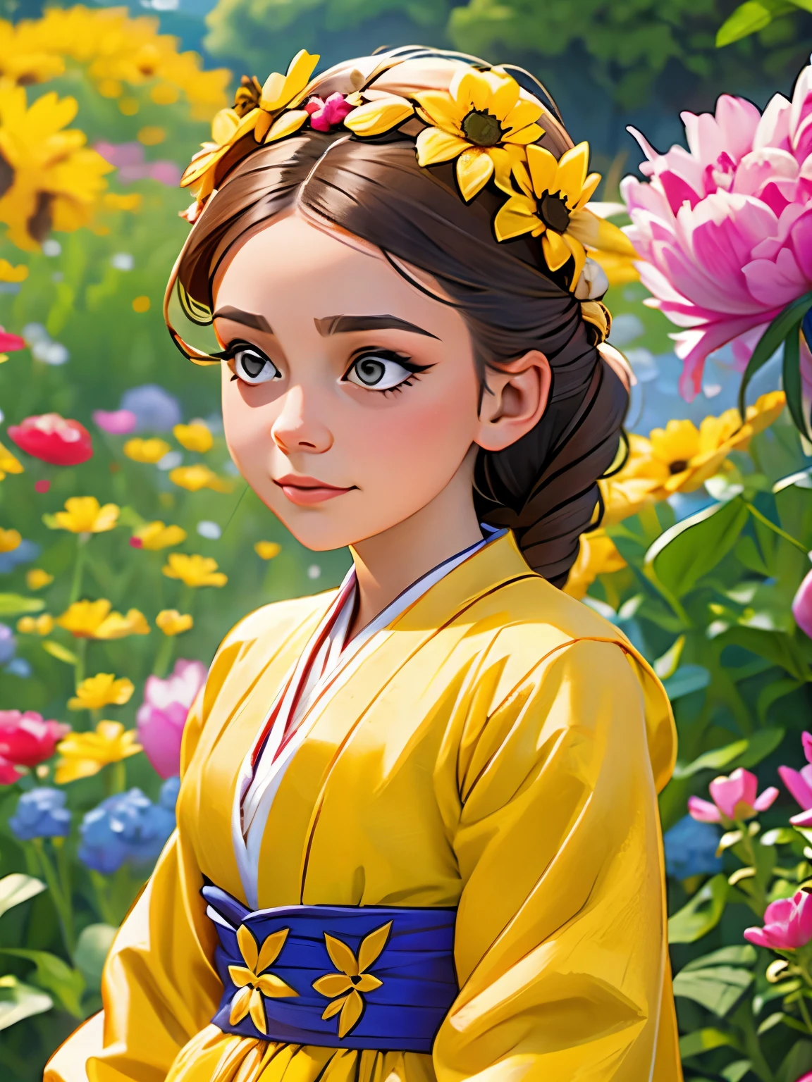 a close up of a woman wearing a colorful dress and a flower crown, ukrainian girl, traditional romanian clothing, ukrainian national clothes, ukrainian national costume, slavic style, romanian heritage, ukraine. professional photo, slavic!!!, traditional beauty, traditional russia, very very beautiful woman, very extremely beautiful, russian girlfriend, beautiful pretty young, ukrainian, traditional clothes