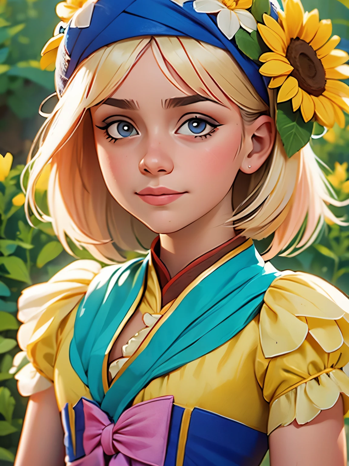 a close up of a woman wearing a colorful dress and a flower crown, a portrait by Nina Petrovna Valetova, flickr, rasquache, ukrainian girl, traditional romanian clothing, ukrainian national clothes, ukrainian national costume, slavic style, romanian heritage, ukraine. professional photo, slavic!!!, traditional beauty, traditional russia, very very beautiful woman