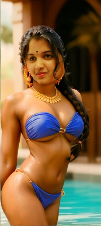 most beautiful Tamil girl sexy nude breast semi transparent strapless removing bikini long thick perfect braid hair style photorealistic sexy body standing sexy pose Tamil boy grabbing from behind detailed hyper realistic cinematic perfect body perfect nipple impression wet bikini wet body wet hair, front facing sexy body Hard nipples impression no bikini no panty