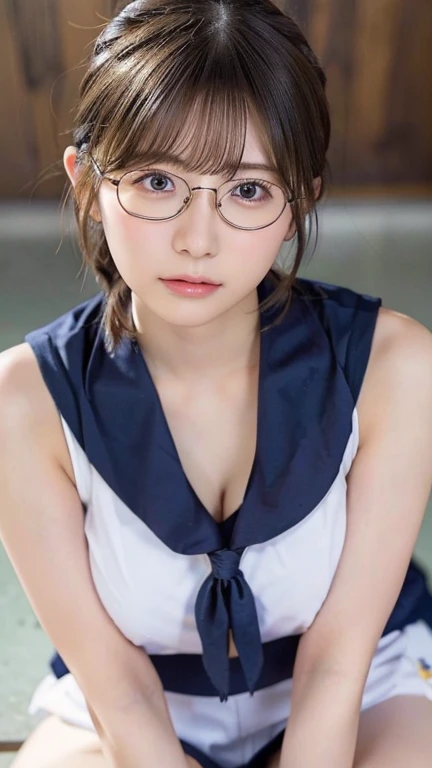 Sitting with legs crossed,1 girl, Very bright backlight,alone, {Beautiful and detailed}, (ベッドにLying写真), Very beautiful big (Huge breasts:1.5) And a small waist ((Press the chest)) ,Big Breasts,Calm expression, Natural soft light,, Delicate features, Blunt bangs, Beautiful Japanese Girl, 18-year-old, ((Seductive pose)), attractive figure,(Blonde), Light grain, Real Hands, masterpiece, highest quality, Realistic, Very detailed, In detail, High resolution,Beautiful Hair, Perfect dynamic composition, Beautiful and beautiful eyes, Japanese Idols,((I'm nervous and embarrassed)),Sharp focus, beauty mix, (Sailor suit:1.3),Movie Girl,Exhibitionism,Showing off,(short hair:1.5),(Curly Hair),(shameful),(Glasses),Intellectual atmosphere,student,shirt,skirt,tie,Button open,glossy,sexy,Shyness,Lying,Lying down,(Hair tied back),(Health Room)(ponytail)
