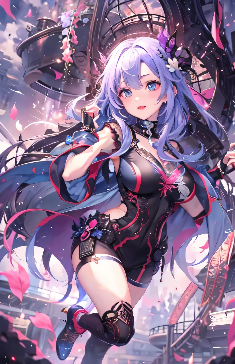 Light purple hair Controlling the Light Butterfly Very large breasts Kimono My chest is visible night woman