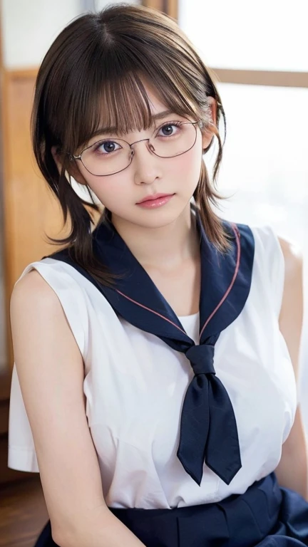 Sitting with legs crossed,1 girl, Very bright backlight,alone, {Beautiful and detailed}, (ベッドにLying写真), Very beautiful big (Huge breasts:1.5) And a small waist ((Press the chest)) ,Big Breasts,Calm expression, Natural soft light,, Delicate features, Blunt bangs, Beautiful Japanese Girl, 18-year-old, ((Seductive pose)), attractive figure,(Blonde), Light grain, Real Hands, masterpiece, highest quality, Realistic, Very detailed, In detail, High resolution,Beautiful Hair, Perfect dynamic composition, Beautiful and beautiful eyes, Japanese Idols,((I'm nervous and embarrassed)),Sharp focus, beauty mix, (Sailor suit:1.3),Movie Girl,Exhibitionism,Showing off,(short hair:1.5),(Curly Hair),(shameful),(Glasses),Intellectual atmosphere,student,shirt,skirt,tie,Button open,glossy,sexy,Shyness,Lying,Lying down,(Hair tied back),(Health Room)(Twin tails)