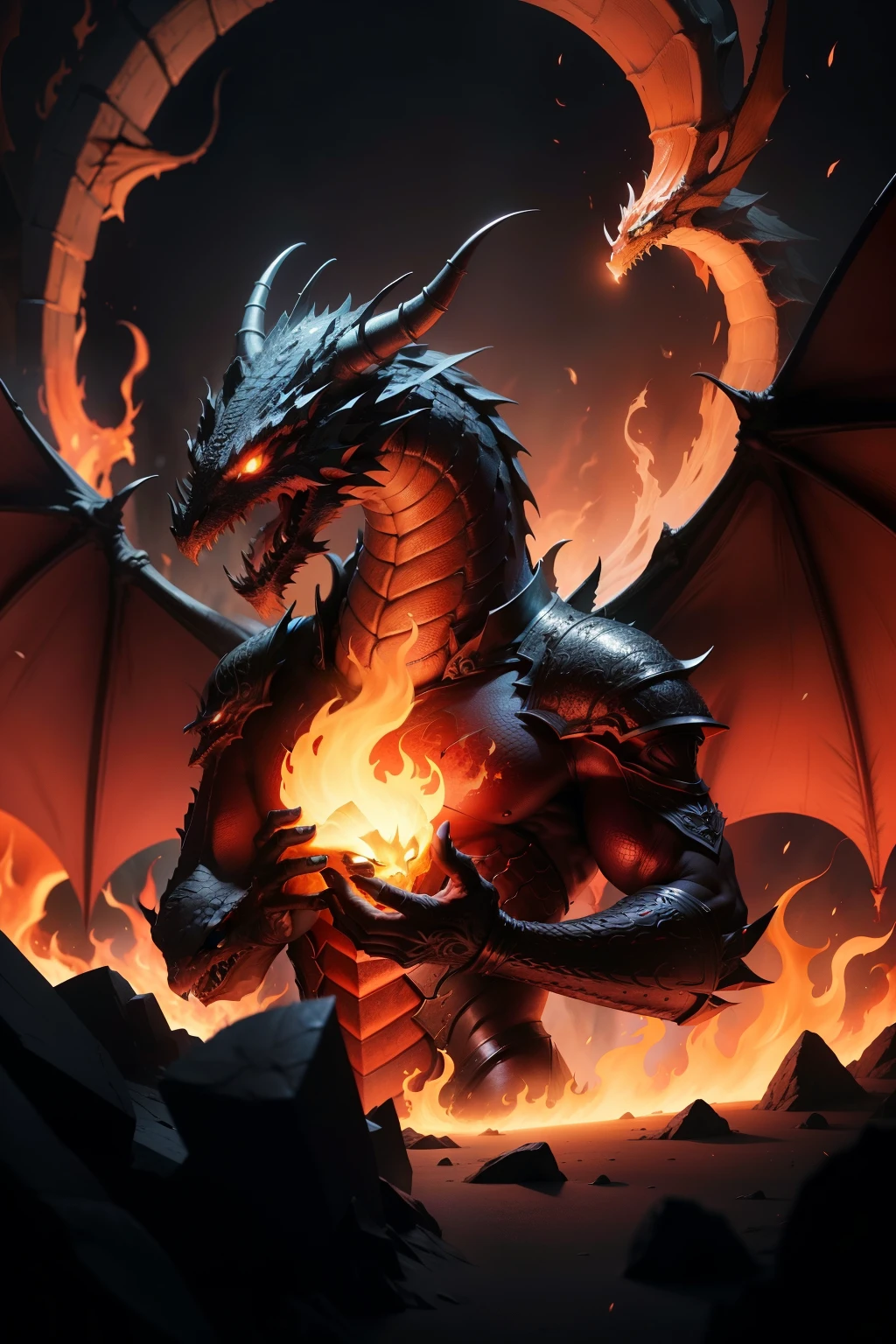 the head of a dragon，alas（Demon's alas，Flame-entwined alas，Huge alas unfolded con nombre Play Go Oficial