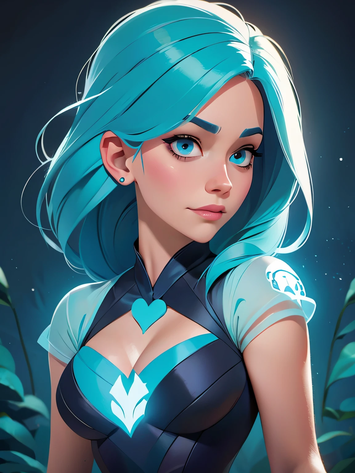 a drawing of a woman with blue hair and a skull on her chest, concept art inspired by Lois van Baarle, Artstation, fantasy art, jen bartel, lois van baarle and rossdraws, blue diamond, glowing blue face, :: rossdraws, rossdraws cartoon vibrant, rhads and lois van baarle, rossdraws 2. 0