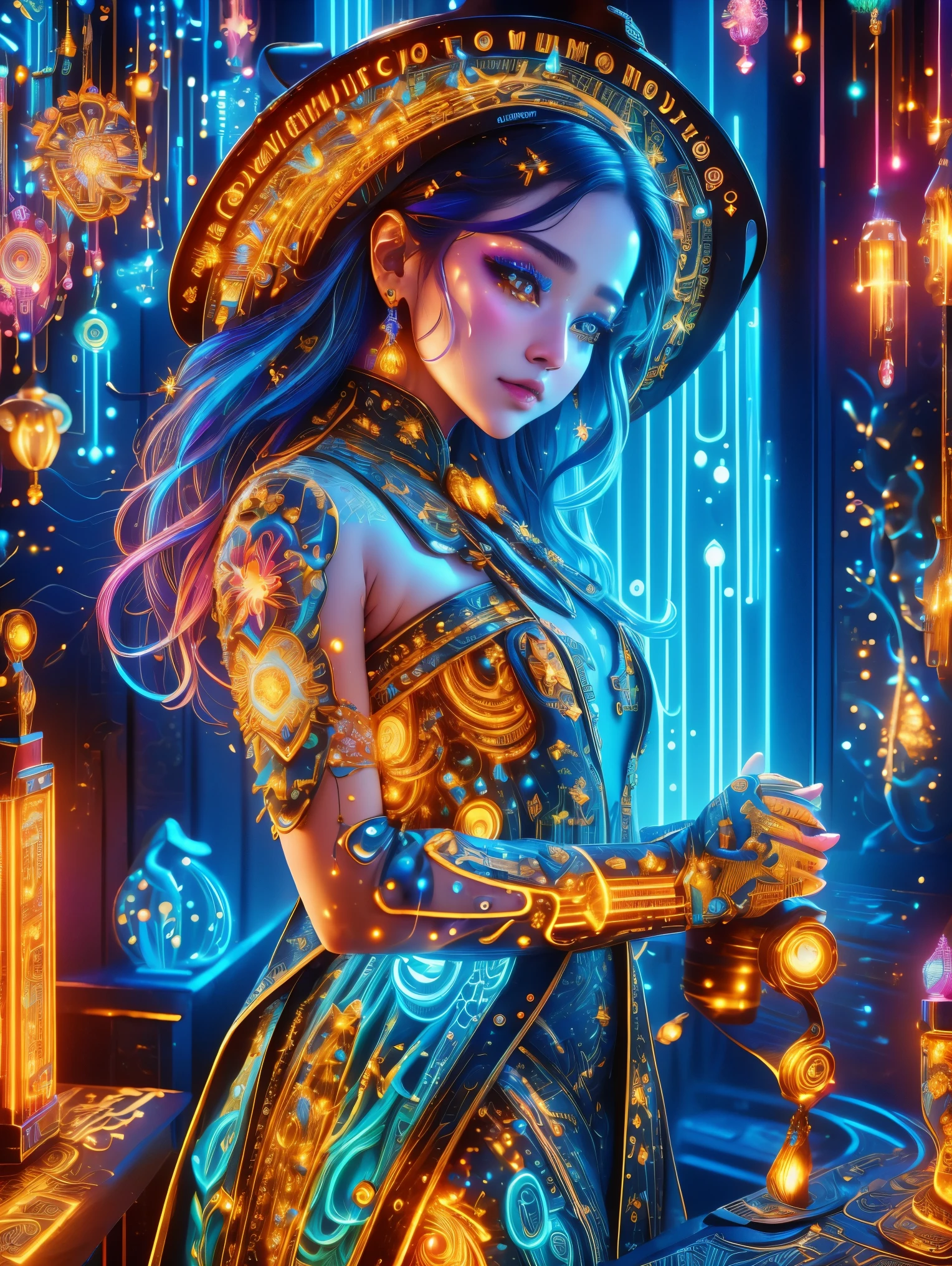 (Neon),Circuit Board,(1girl:1.3),(Beautiful Girl:1.2),Extremely detailed,(Fractal Art:1.2),Colorful,The most detailed,(zentangle Neon:1.2),(Dynamic poses),(Neon几何背景:1.5),(Red Wedding Dress:1.2),(Glowing skin),(Many colors:1.4),Dark Magic,(Magical shape,Face highlighting),fashionable,Texture,Light and Shadow Art,Sunshine on the face,Cardamom age,(Exquisite and perfect demeanor:1.3),(dream),(cowboy shot:1.8), (Ultra HD, masterpiece, precise, Anatomically correct, textured skin, High Detail, high quality, The award-winning, 8k)