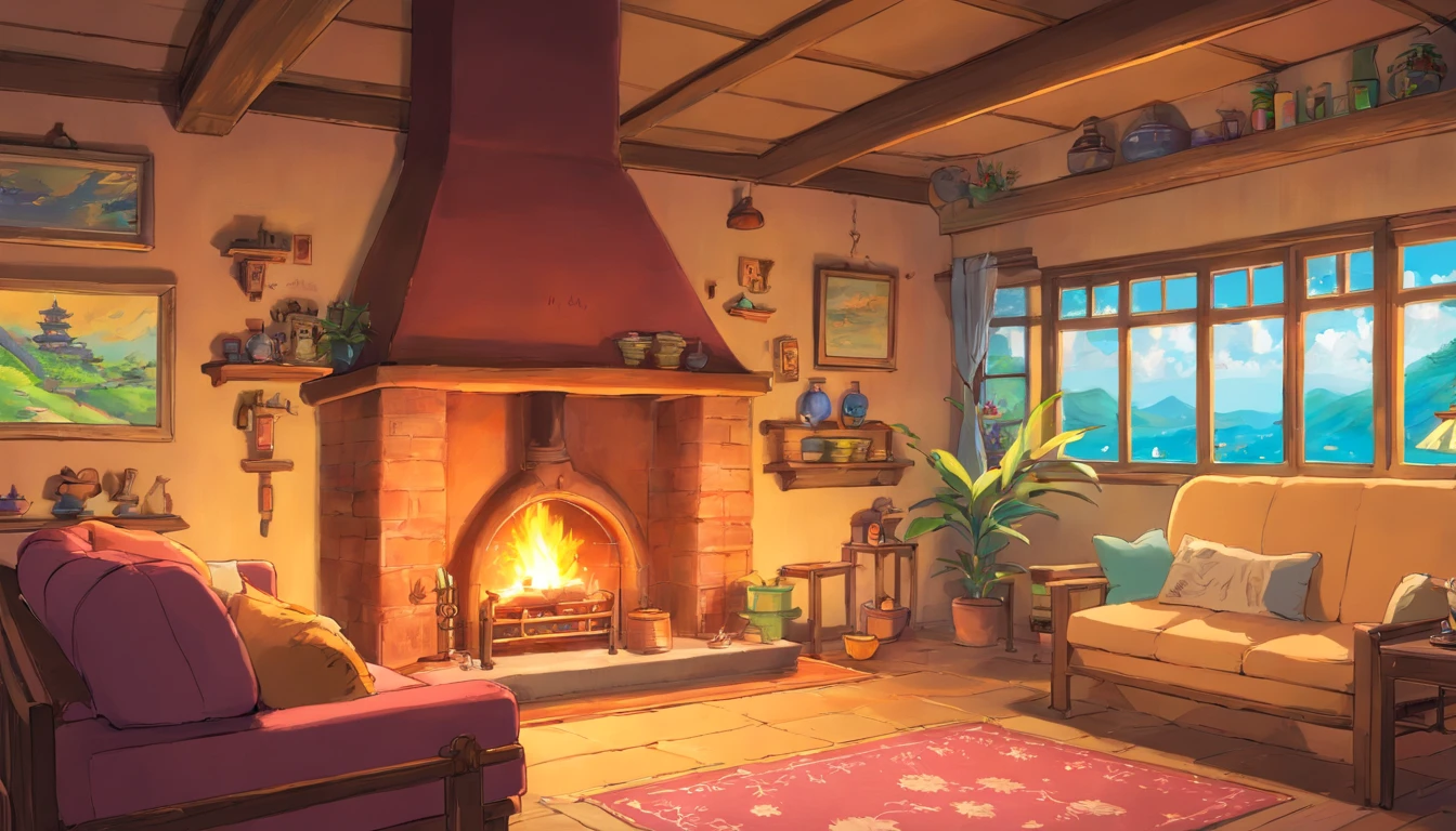 Dibuja el internet de una casa con una chimenea de fondo 