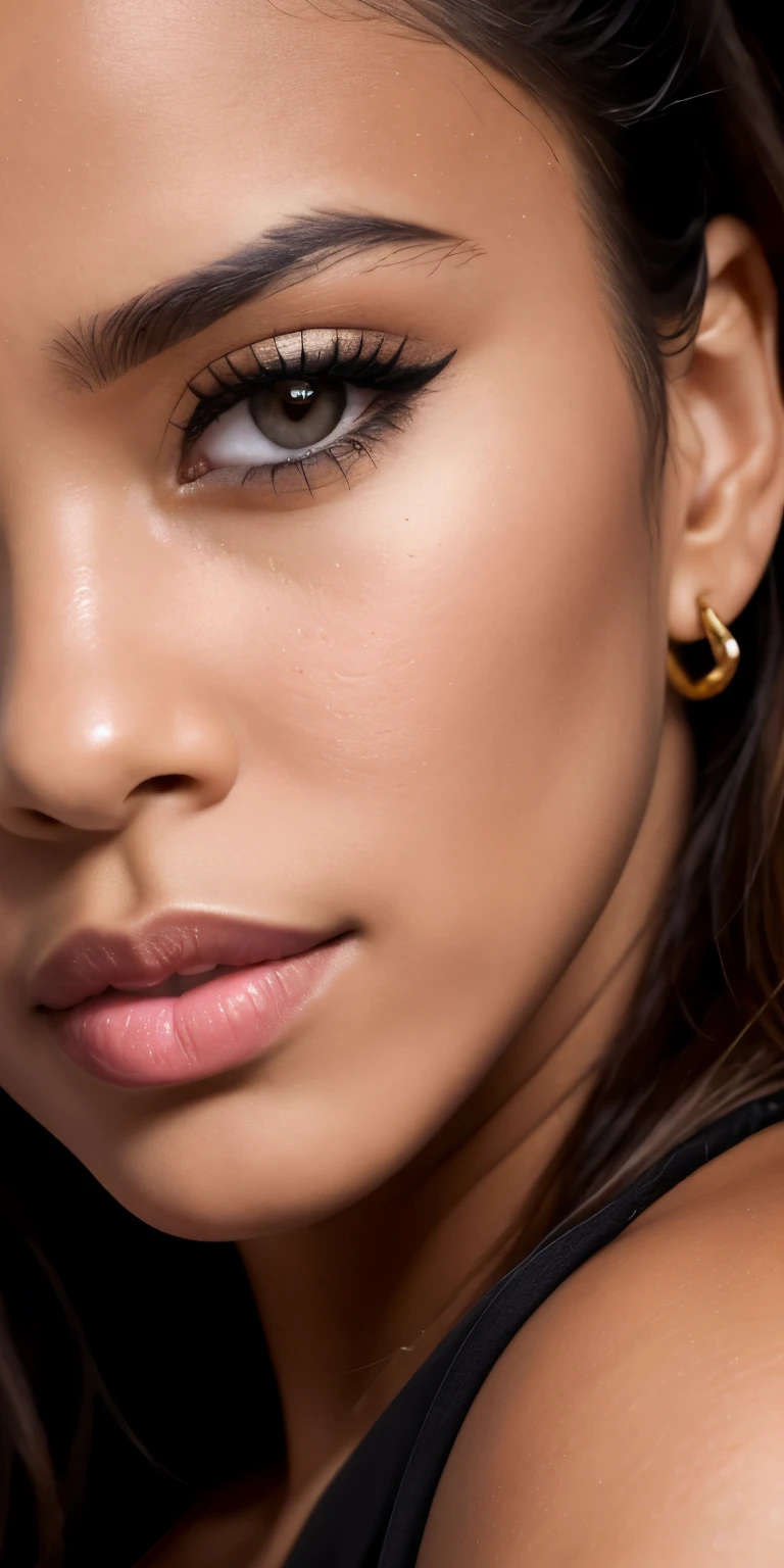 arafed woman with a black top and a black top, indian girl with brown skin, detailed beauty portrait, detailed beautiful face, close up face portrait, detailed beautfiul face, detailed face of a woman, close up face female portrait, ultra detailed portrait, closeup shot of face, full face close up portrait, flawless olive skin, beautiful detailed face