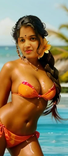 most beautiful Tamil girl sexy nude breast semi transparent strapless removing bikini++ long thick perfect braid hair style photorealistic sexy body standing sexy pose Tamil boy grabbing  from behind detailed hyper realistic cinematic perfect body perfect  nipple impression wet bikini wet body wet hair, front facing sexy body Hard nipples impression no bikini++ no panty+ transparent bikini