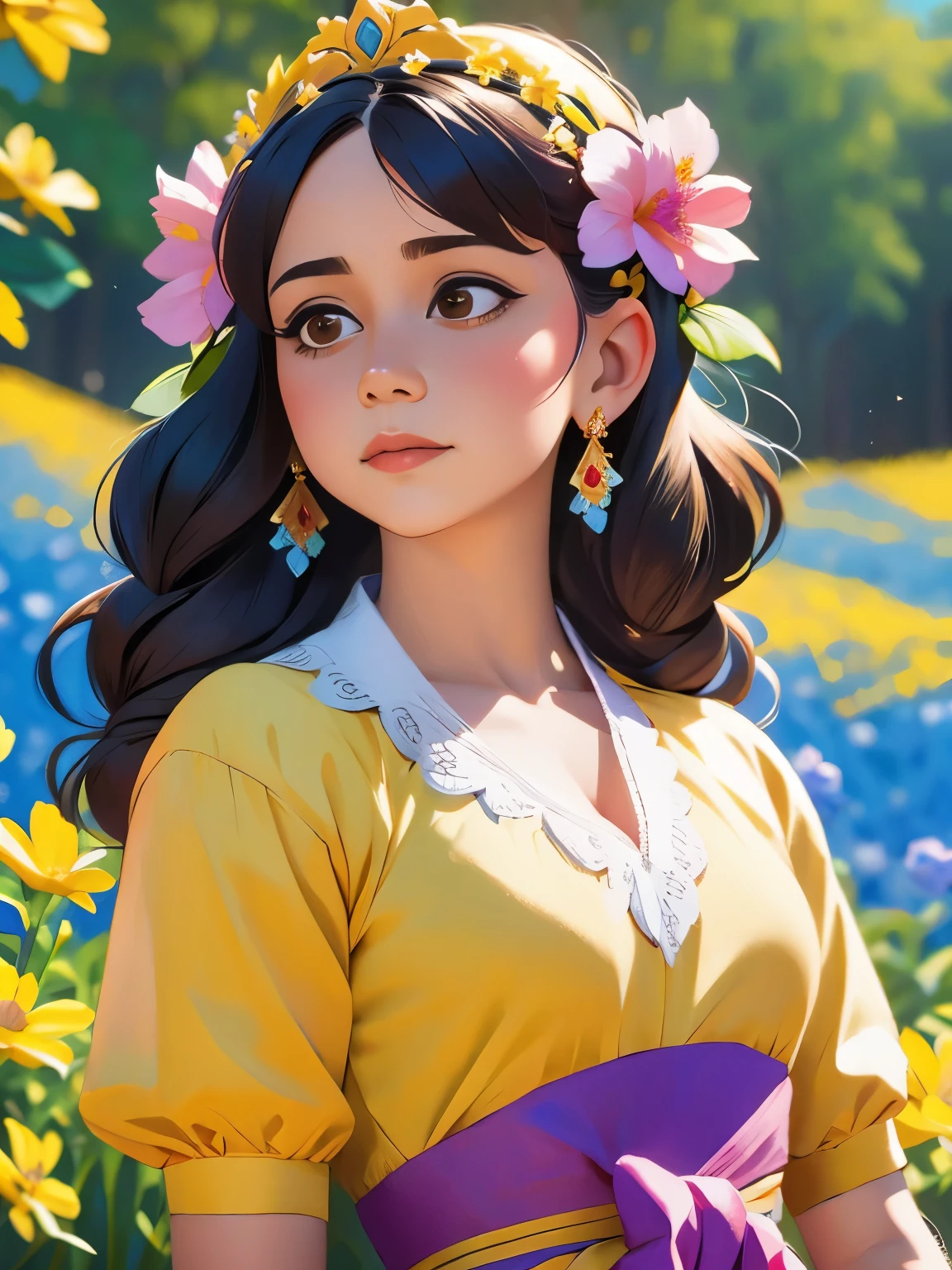 a close up of a woman wearing a colorful dress and a flower crown, a portrait by Nina Petrovna Valetova, flickr, rasquache, ukrainian girl, traditional romanian clothing, ukrainian national clothes, ukrainian national costume, slavic style, romanian heritage, ukraine. professional photo, slavic!!!, traditional beauty, traditional russia, very very beautiful woman
