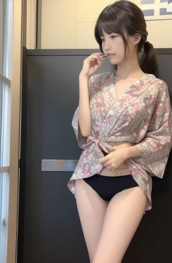 Show your collarbone、Show off your thighs( arranged in a floral yukata style)Height is 150cm、 real women、indoor、office、No underwear、No bra、Slim figure、Two