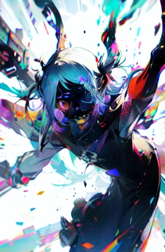 magazine,leaning buck with hands out in the air,girl from upper view、succubus, twin tail hair, relax, ((((masterpiece)))), very_high_resolution, high quality, full color, large_filesize, illust,(flat color:1.5),(colorful),