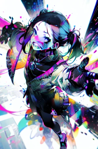 magazine,leaning buck with hands out in the air,girl from upper view、succubus, twin tail hair, relax, ((((masterpiece)))), very_high_resolution, high quality, full color, large_filesize, illust,(flat color:1.5),(colorful),