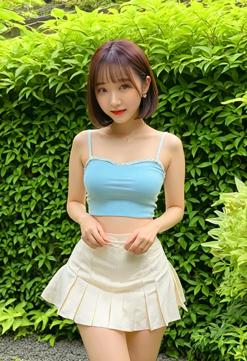Bob Hair、20th Generation、cute、Stylish、garden、Japanese women、1 female、cute、Smaller bust、mini skirt、Take off the camisole、Flip up your skirt、