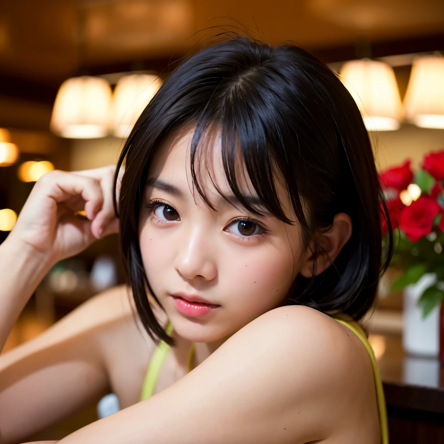 (masterpiece)、(highest quality:1.5)、(16k wallpaper:1.2)、(Photorealistic:1.2)、(Ultra-detailed:1.2)、(超A high resolution:1.2),(Surreal), (High resolution), (Very detailed), (Professional), (Realistic), (Post-processing), (Very detailed),(Sharp focus), Sharp focus:1.2,Photorealistic, Ultra-realistic, Backlight, Bright light, (Improvement of quality:1.4), Healthy thighs、Narrow waist、Big Ass、(Beautiful legs)、((Perfectly detailed five-fingered hands)),(Anatomically correct body)、((1 female:1.4))、Japanese、Asian、Realistic Skin、(Small chest:1.4),Pretty woman with perfect figure:1.4,(from the front:1.5), (Enhances the beauty of skin texture:1.1), (Beautiful fine details), (Detailed face),Beautiful realistic face,No makeup、美しいBlack Hair、Super Beauty、The best smile、Natural color lip、Even bangs、Hide eyebrows with bangs、((29-year-old woman))、Bob Hair、Hair blowing in the wind, (Black Hair, Iris, Watery eyes, Shining Eyes, Short bob cut hair, Small earrings, Lightly reddish), Hair behind the ear、No makeup、(Drooping eyes)、Drooping eye corners、Professionalのカメラマンが撮影した写真,1 girl,
Unbelievably absurd, Photorealisticな顔をした美しくてかわいい女性, highest qualityの職人技を披露. Her slim body is short, Messy Hair. アートワークのHigh resolution, Very detailedな特徴を完璧に捉えることができる. The girl is wearing a Christmas costume. The focus is on the practical student, Expressing depth and emotion. ((Exposing breasts)) Cute Smile.