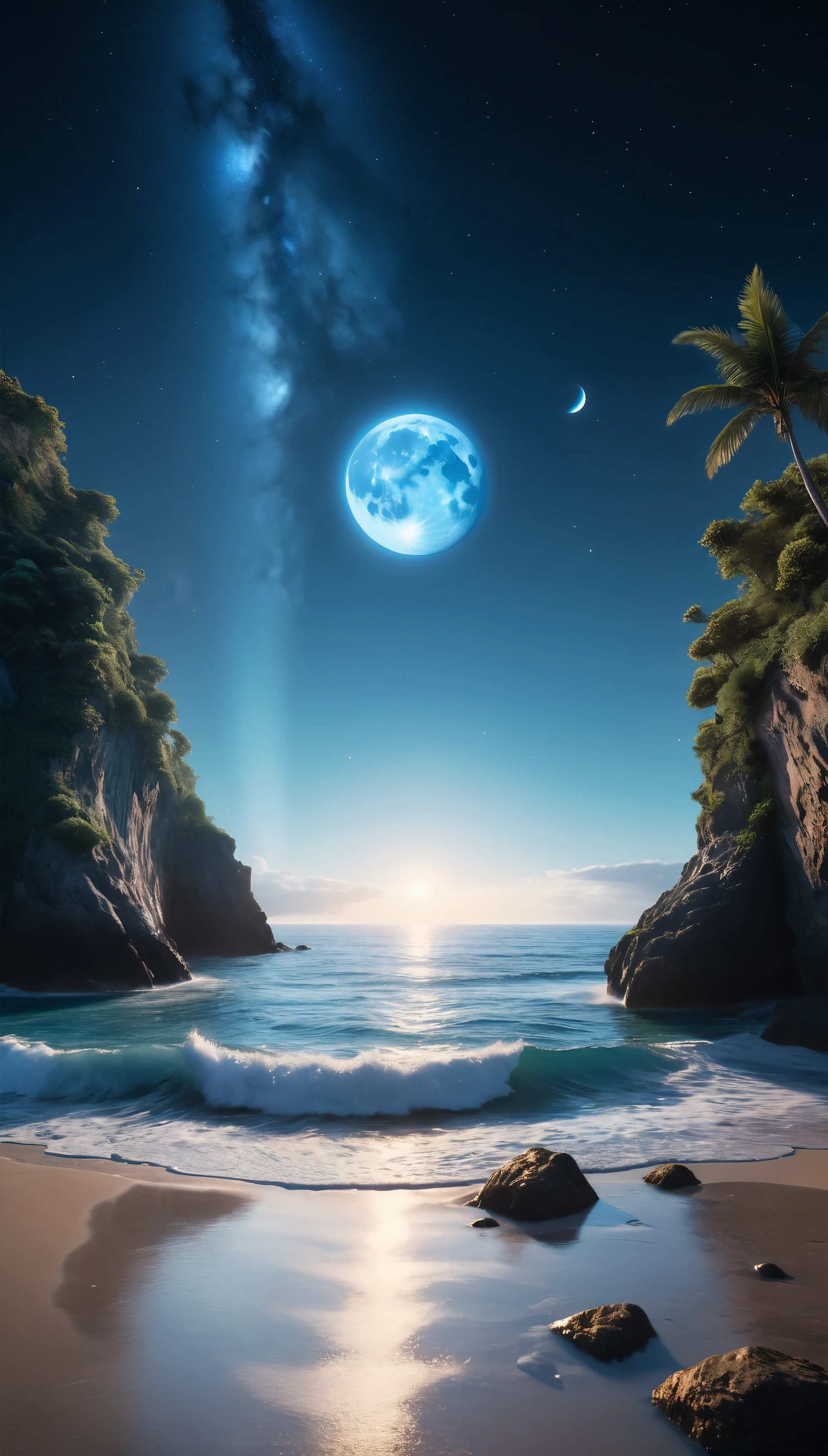 ((Masterpiece in maximum 16K resolution):1.6),((soft_color_photograpy:)1.5), ((Ultra-Detailed):1.4),((Movie-like still images and dynamic angles):1.3), ((Ultra wide angle):1.5),((fisheye lens photo):1.3). | (Cinematic photo of Beautiful Glowing Blue Beach Landscape), (Nearby Moons with visible ocean), (majestic ocean), ((tyndall effect):1.1), ((exotic night sky):1.2), ((sense of discovery):1.1), (shimmer), (visual experience), (Realism), (Realistic), award-winning graphics, dark shot, film grain, extremely detailed, Digital Art, rtx, Unreal Engine, scene concept anti glare effect, All captured with sharp focus.
Rendered in ultra-high definition with UHD and retina quality, this masterpiece ensures super detail. With a focus on high quality and accuracy, this award-winning portrayal captures every nuance in stunning 16k resolution, immersing viewers in its lifelike depiction.
((perfect_composition, perfect_design, perfect_layout, perfect_detail, ultra_detailed)), ((enhance_all, fix_everything)), More Detail, Enhance.