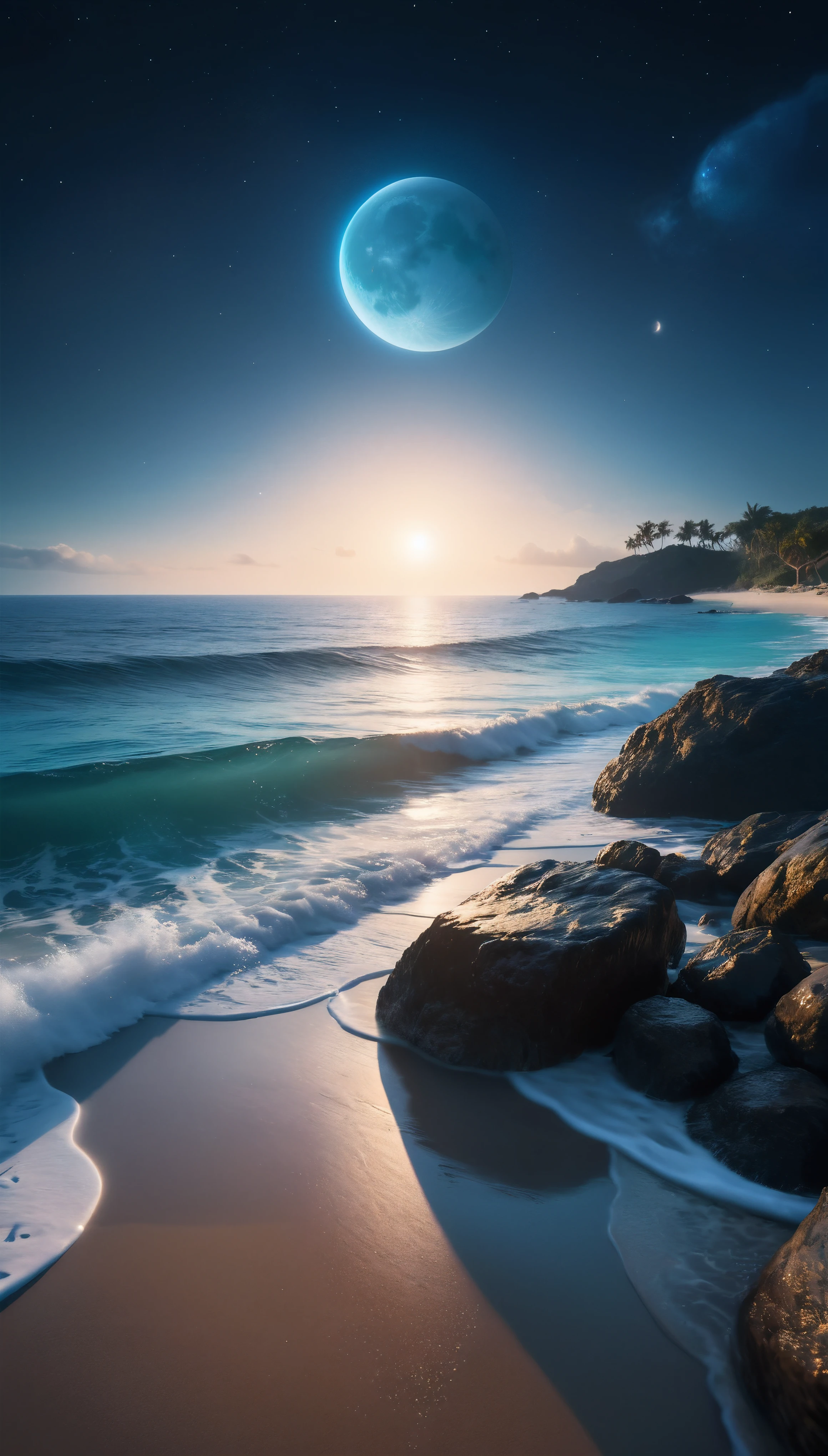 ((Masterpiece in maximum 16K resolution):1.6),((soft_color_photograpy:)1.5), ((Ultra-Detailed):1.4),((Movie-like still images and dynamic angles):1.3), ((Ultra wide angle):1.5),((fisheye lens photo):1.3). | (Cinematic photo of Beautiful Glowing Blue Beach Landscape), (Nearby Moons with visible ocean), (majestic ocean), ((tyndall effect):1.1), ((exotic night sky):1.2), ((sense of discovery):1.1), (shimmer), (visual experience), (Realism), (Realistic), award-winning graphics, dark shot, film grain, extremely detailed, Digital Art, rtx, Unreal Engine, scene concept anti glare effect, All captured with sharp focus.
Rendered in ultra-high definition with UHD and retina quality, this masterpiece ensures super detail. With a focus on high quality and accuracy, this award-winning portrayal captures every nuance in stunning 16k resolution, immersing viewers in its lifelike depiction.
((perfect_composition, perfect_design, perfect_layout, perfect_detail, ultra_detailed)), ((enhance_all, fix_everything)), More Detail, Enhance.