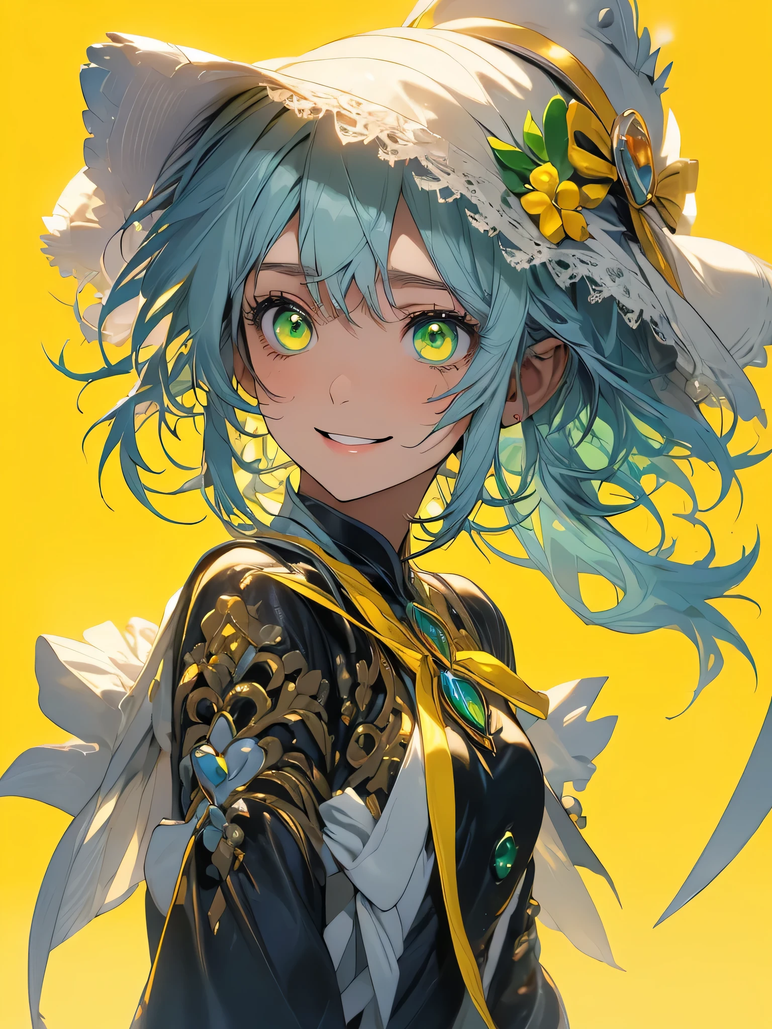 (Shiny skin,Melancholic expression、Very detailed),((1 girl)),(Perfect Face, Detailed face, Beautiful Eyes,Perfect hands,Perfect Fingers), (Medium chest:1.2,Wicked Smile:1.4),(Mature Woman:1.4),Cowboy Shot,embarrassing incident、thick,throw, (From below:1.4),short hair, Straight HARE,((Black dress))、((8k wallpaper)),Bare Chest,Cleavage, window,The chest comes out,Transparent clothes、(((Yellow background:1.5)))、Place your arms behind your back、ＥＭPose according to bust size、(A gust of wind blowing from beneath your feet:1.2)、terrace、((Make sure nothing is visible except the person))、((Black long lace)),index, (Green Eyes:1.5), ((Gray Hair)), Long Hair, habit,sit、Thin legs,Open towel、Pantascular Pussy、Squat、ginkgo leaf、Yellow tree、Yellow across the board、Reveal