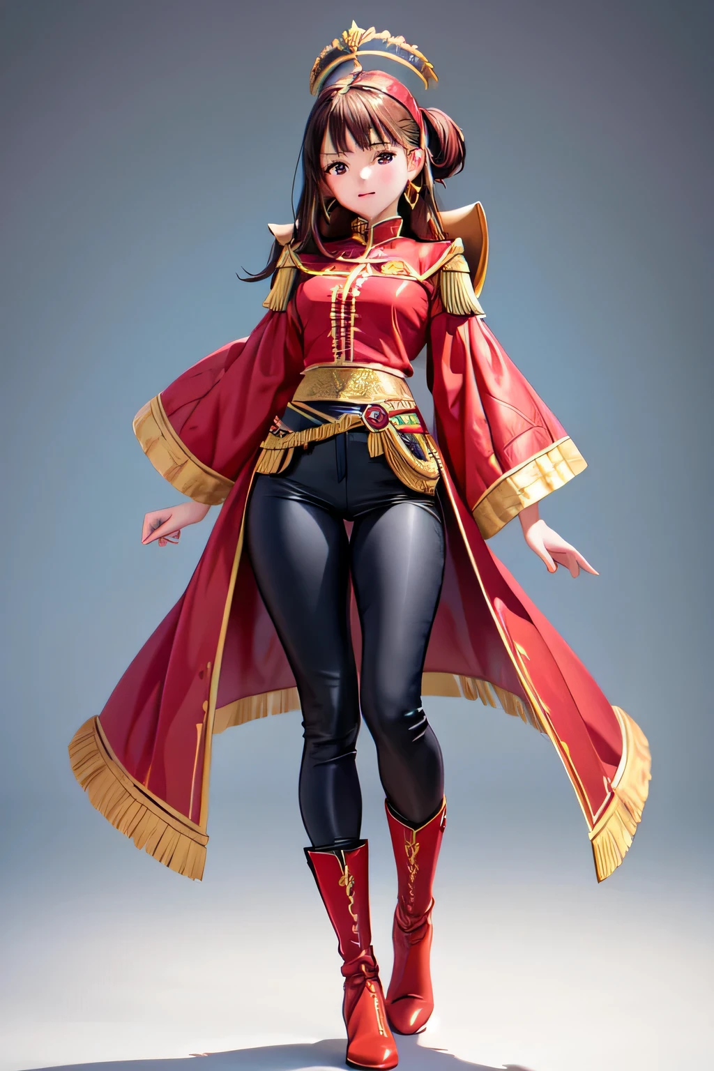 ((mejor calidad)), ((Obra maestra)), (detallado), cara perfecta. young girl 14 years, Spanish from the year 1700, cabello rojo, He wears a complete red duelist bullfighter costume and black Renaissance-style pants., botas rojas, very thin build, cuerpo completo  