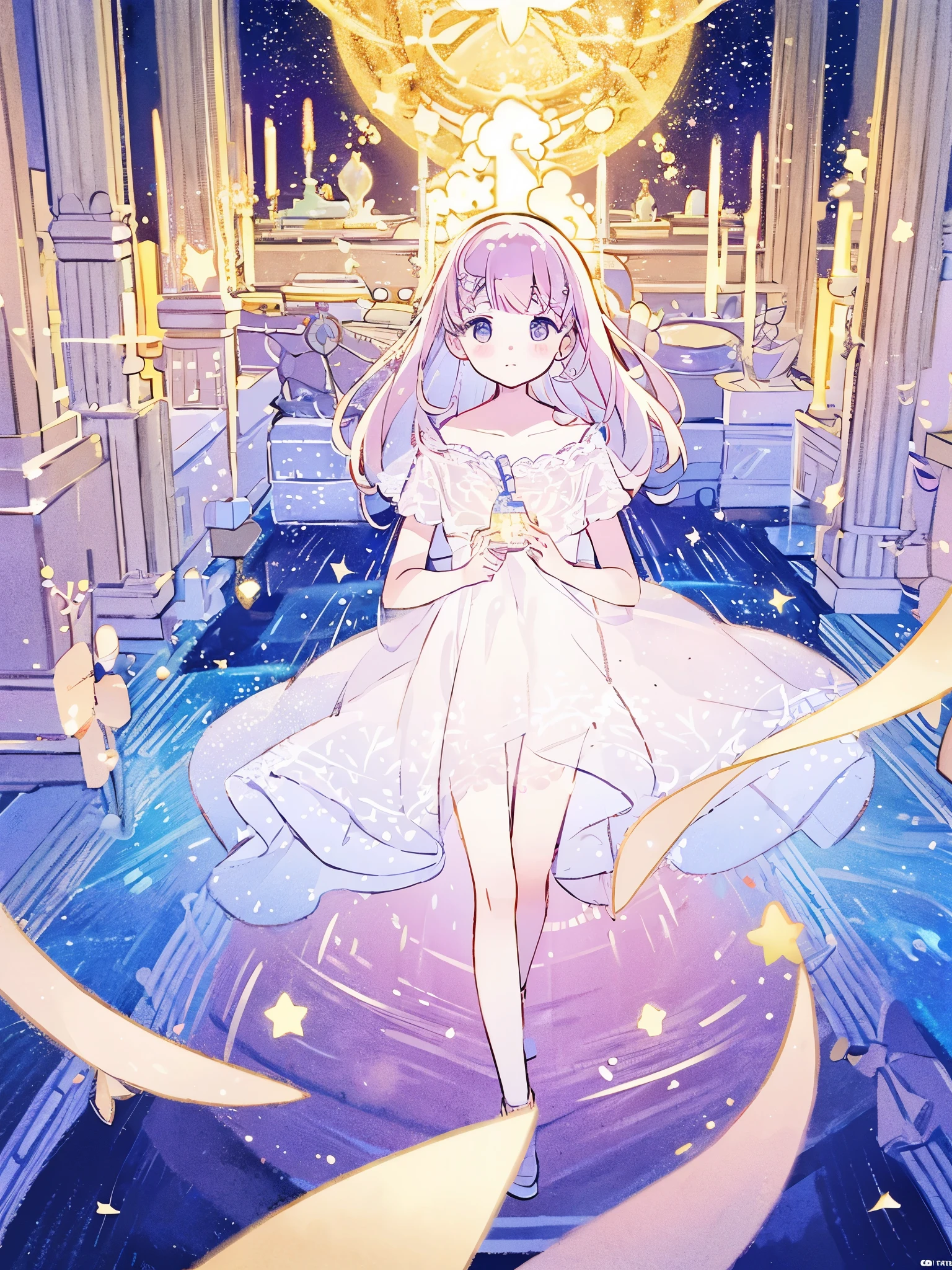 masterpiece, best quality, sharp focus, intricate details, complex background, wishing star background, a woman wearing an ethereal mystical pink translucent dress that reflects the stars, perfume promo art, mystic, complex drawing, highly detailed, Covergirl brand, promo art, artistic rendition, ethereal, starry night, midjourney style, perfection, golden ratio