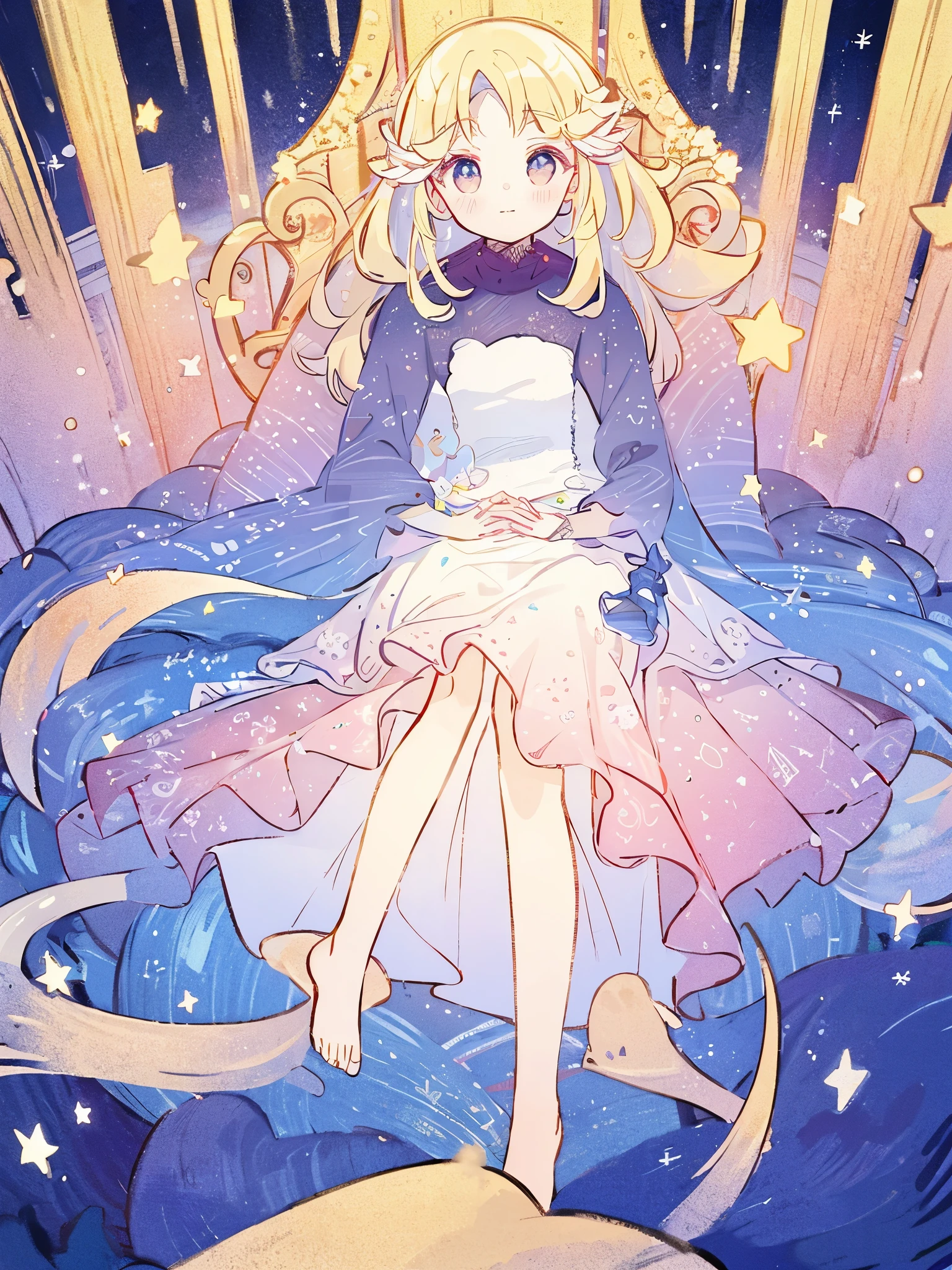 masterpiece, best quality, sharp focus, intricate details, complex background, wishing star background, a woman wearing an ethereal mystical pink translucent dress that reflects the stars, perfume promo art, mystic, complex drawing, highly detailed, Covergirl brand, promo art, artistic rendition, ethereal, starry night, midjourney style, perfection, golden ratio