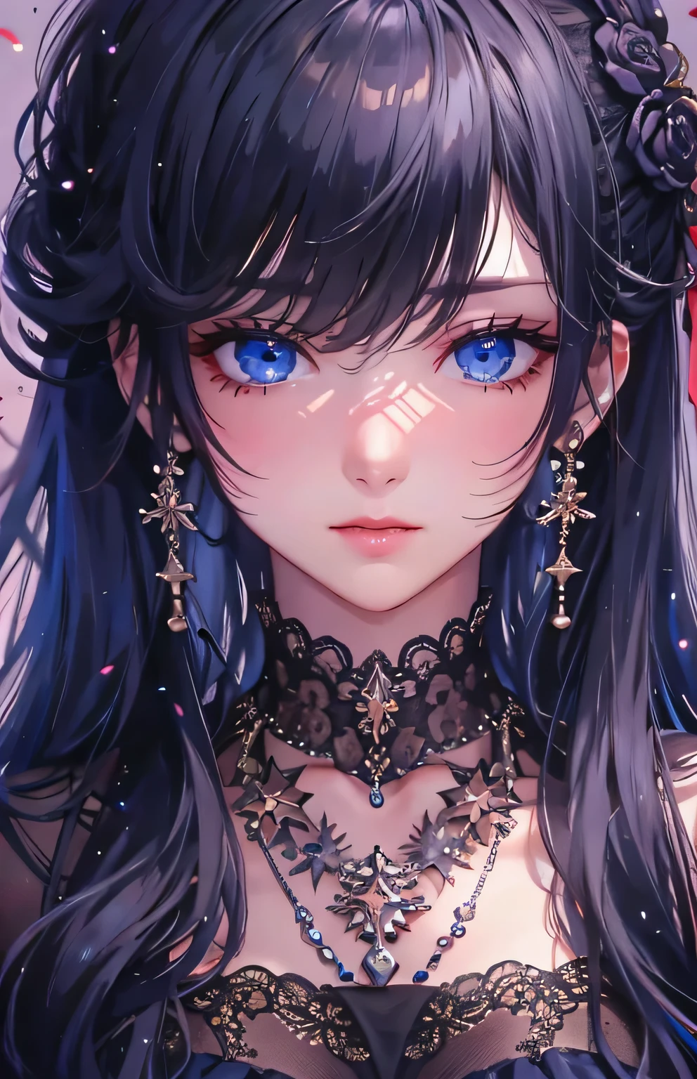 ((highest quality)), ((masterpiece)), (Get used to it), Perfect Face , beautiful girl , Medium breast , Long and beautiful black hair , Beautiful dark blue eyes ,
