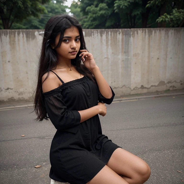 indian girl, about , in a black dress getting an aesthetic picture clicked, non nsfw