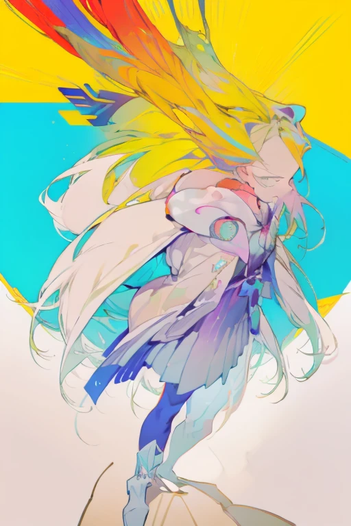 magazine,leaning buck with hands out in the air,girl from upper view, ((((masterpiece)))), very_high_resolution, high quality, full color, large_filesize, illust,(flat color:1.5),(colorful),