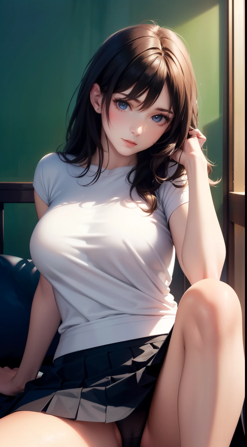 (best quality,4k,8k,highres,masterpiece:1.2),ultra-detailed,(realistic,photorealistic,photo-realistic:1.37),beautiful woman,skirt, sitting with legs open, sitting, sitting showing her panties,hot woman,seductive pose,attractive legs open, legs open, sowing her pants,lovely face,long hair,fashionable outfit,elegant stance,confident expression,soft sunlight, vibrant colors,smooth skin,subtle shadows,artistic lighting,sensual atmosphere,stylish background,modern vibes,feminine beauty,subtly provocative,mysterious allure,classy and sophisticated,impeccable taste,professional photography