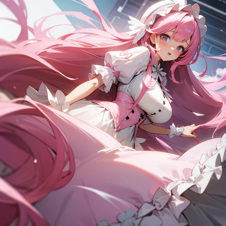 Big Breasts　Long Hair　Pink Hair　　White Lolita Dress　