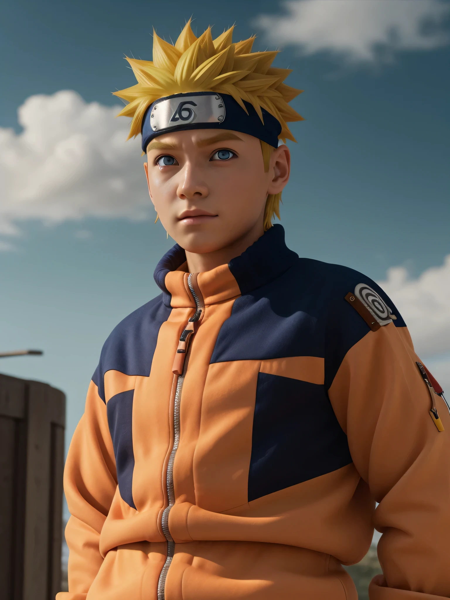 (best quality), high quality, very high resolution, (ultra detailed), 8k, (hyper realistic),Ray Tracing,, naruto uzumaki, One boy, Yellow hair, Wearing an orange jacket and orange pajamas, Blue headband, Sky blue fine eyes, highest quality, UHD resolution