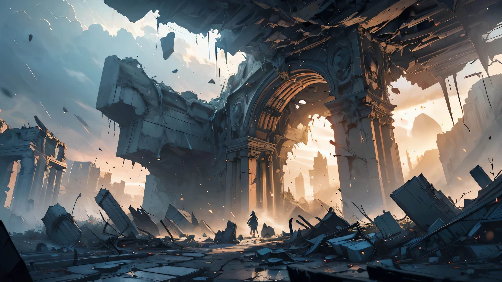 (best quality,highres,ultra-detailed,realistic:1.2),Dwarves panicking,earthquake,shaking ground,detailed expressions,fearful eyes,urgent movement,chaotic scene,surrounding destruction,broken structures,dust and debris,fleeing in all directions,crumbling rocks,falling boulders,cracks forming in the earth,dramatic lighting,dark clouds rolling in,thunder rumbling,stormy atmosphere,ancient stone columns collapsing,anxiety and panic in the air,frantic gestures,overwhelmed by the force of nature,climbing over fallen debris,struggling to maintain balance,desperate cries for help,dangerous situation,emotional turmoil,lost in the chaos,feeling of vulnerability,ominous atmosphere,apocalyptic scenario