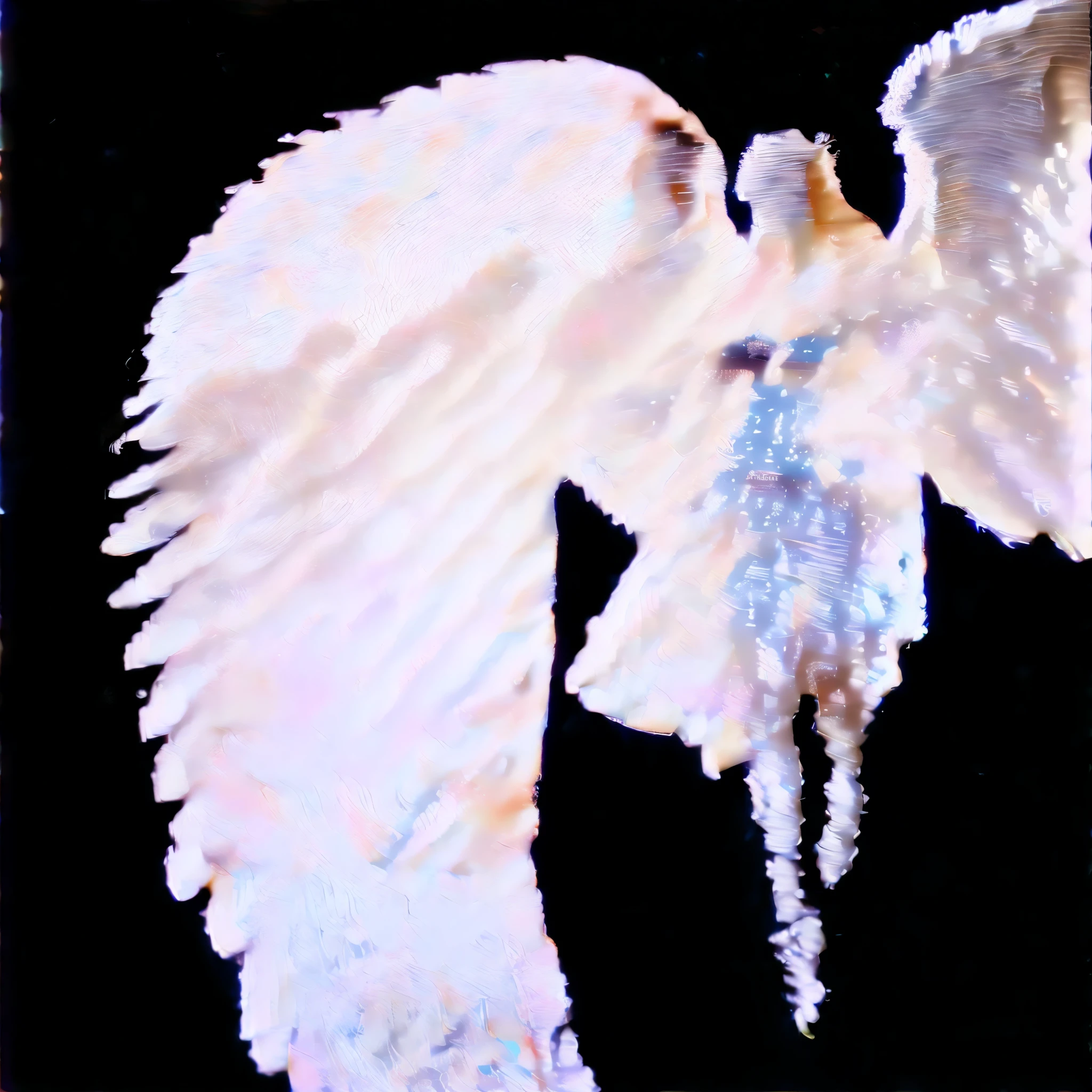 white angel in air, giant cloud wings, unreal beauty women, made of clouds, cloud ripple effect, ripple effect, color bleeding effect, glitch effect, ripple glitch