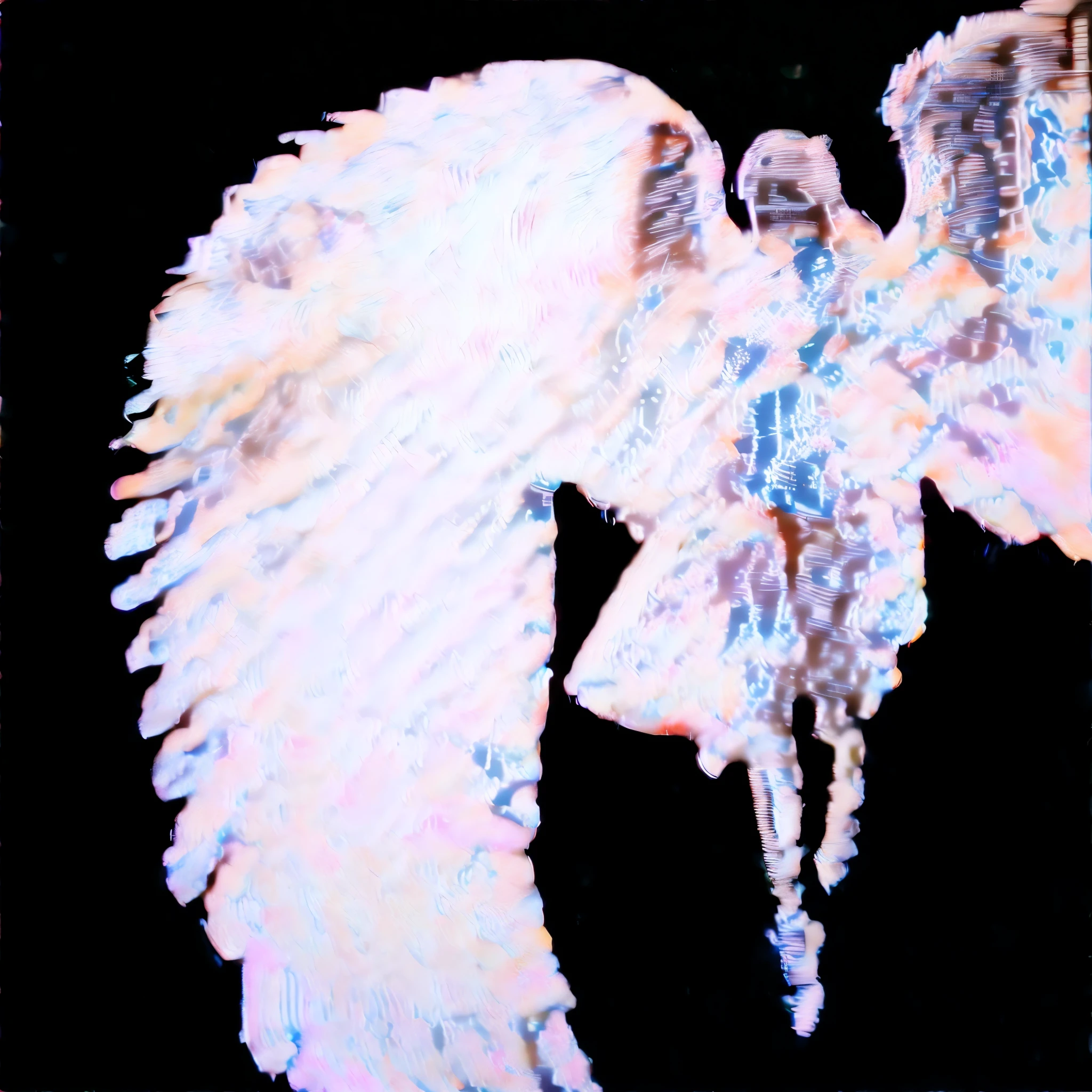 white angel in air, giant cloud wings, unreal beauty women, made of clouds, cloud ripple effect, ripple effect, color bleeding effect, glitch effect, ripple glitch, neon light, neon glitch, color glitch, lines, lines glitch, light vfx