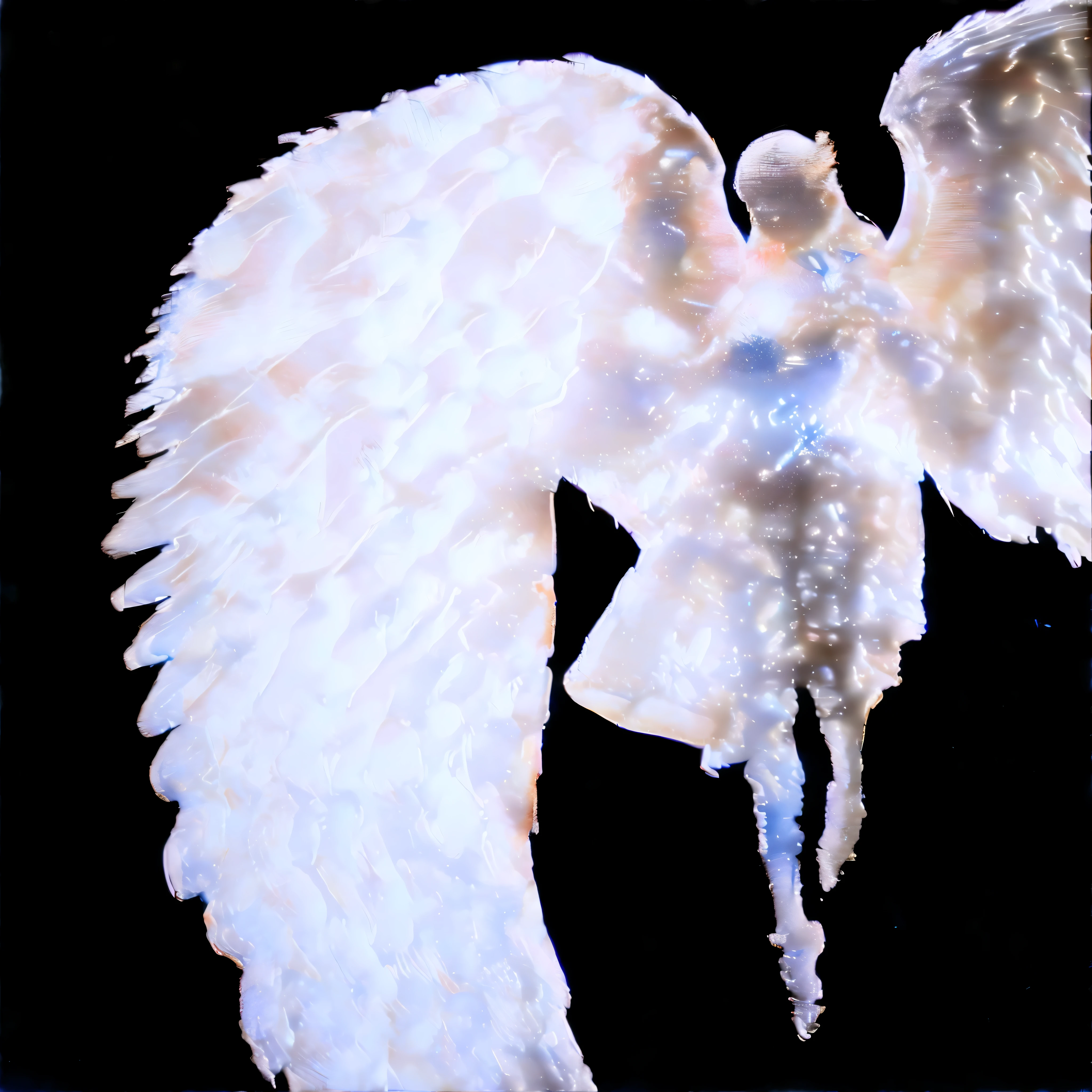 white angel in air, giant cloud wings, unreal beauty women, made of clouds, cloud ripple effect, ripple effect, color bleeding effect, glitch effect, ripple glitch