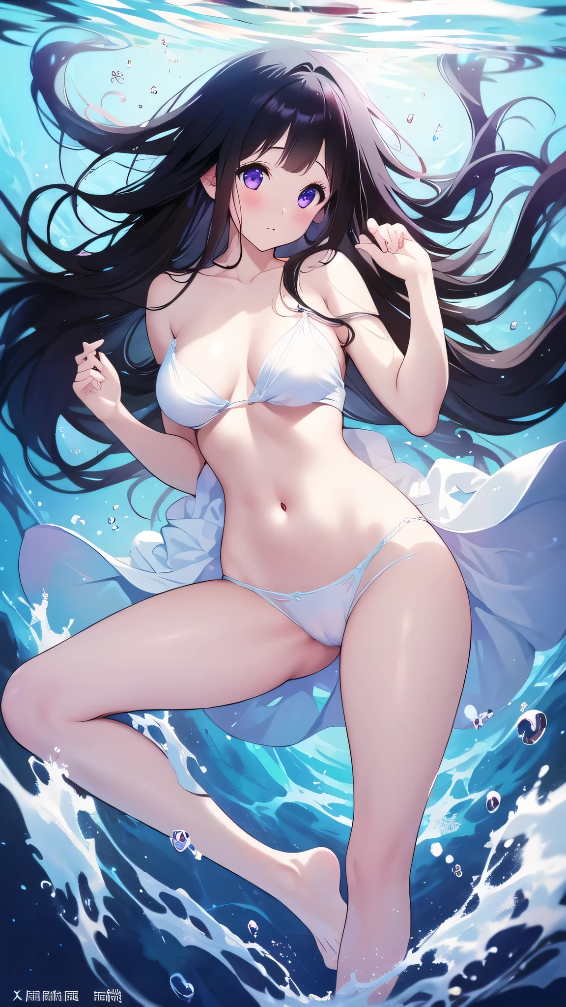 Stunning Chitanda, There is only one beautiful girl,Purple Eyes, Black Hair, Naturally straight hair, Straight bangs,Extremely refined,open your lips,Face is so red,Very white skin,big eyes,Flowing long hair,beautiful girl, Like a dream,Slim,Soft, (Sensual), (Kawaii), Dream quality,Under the Sea,Underwater,bubble,Hands and feet tied with ribbons,Sexy pose,Sexy expressions,naked,No clothes,Exposing breasts,Breasts squeezed by oneself,Thigh clamping,Spilled liquid,Cat Juice,Fluid on the thighs,No pants,Delicate clavicle,Careful hands and feet,Naked Neck,Naked with exposed thighs,Exposing the groin,Camel toe,Naked legs,barefoot,extremely shy,Ultra-high resolution, (masterpiece:1.2, best quality), (Delicate and beautiful eyes: 1.2), (Beautiful and delicate face)