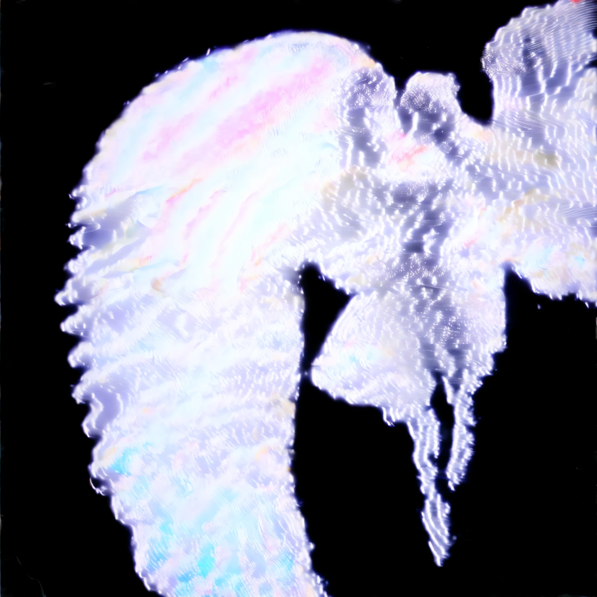 white angel in air, giant cloud wings, unreal beauty women, made of clouds, cloud ripple effect, ripple effect, color bleeding effect, glitch effect, ripple glitch, neon light, neon glitch, color glitch, lines, lines glitch, light vfx