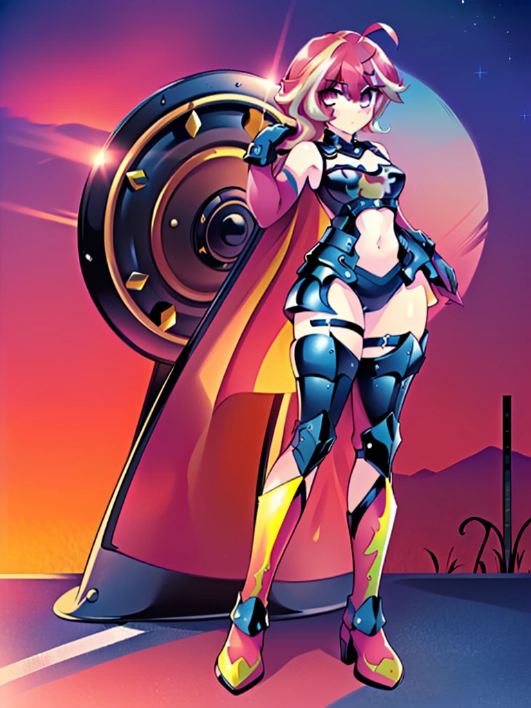 gran calidad ++ Extremely detailed high resolusionolution, very aesthetic, ojos expresivos, (((Cara perfecta))), (((face symmetrical))), ((good anatomy)), (((manos perfectas))), (((8k))), UHD, Fondo de pantalla HD, (((alta calidra detallada, (((((1girl)))))), solamente, Obra maestra, La mejor calidad, high resolusion, Altamente detallado, (illustration), hermosos ojos detallados, (((combatant))), (((my little pony))), (((((igirl))))), ((((cuerpo completo)))), ((((full body)))), (((((mlpshimmer))))), ((multicolored hair))), ((((((Pink hair)))))), Sunset shimmer, Sunset shimmer de My Little Poni, Sunset en forma de milf, Cabello largo y ondulado, (((Long hair))), (((ahoge))), (((braid))), (((hair ribbon))), (((elbow gloves))), (((gloves))), (((black gloves))), (((black leotard))), (((leotard)), (((navel))), (((navel cutout))), (((eyes visible through hair))), (((Dedos detallados))), Dedos precisos, Manos no antinaturales, strange eye, (((night))), (((round shield))), (((pose of defending oneself with a shield))), (((shield front))), (((brandishing a shield))), (((shield in his right hand))), (((lord_camelot_\(fate\))),