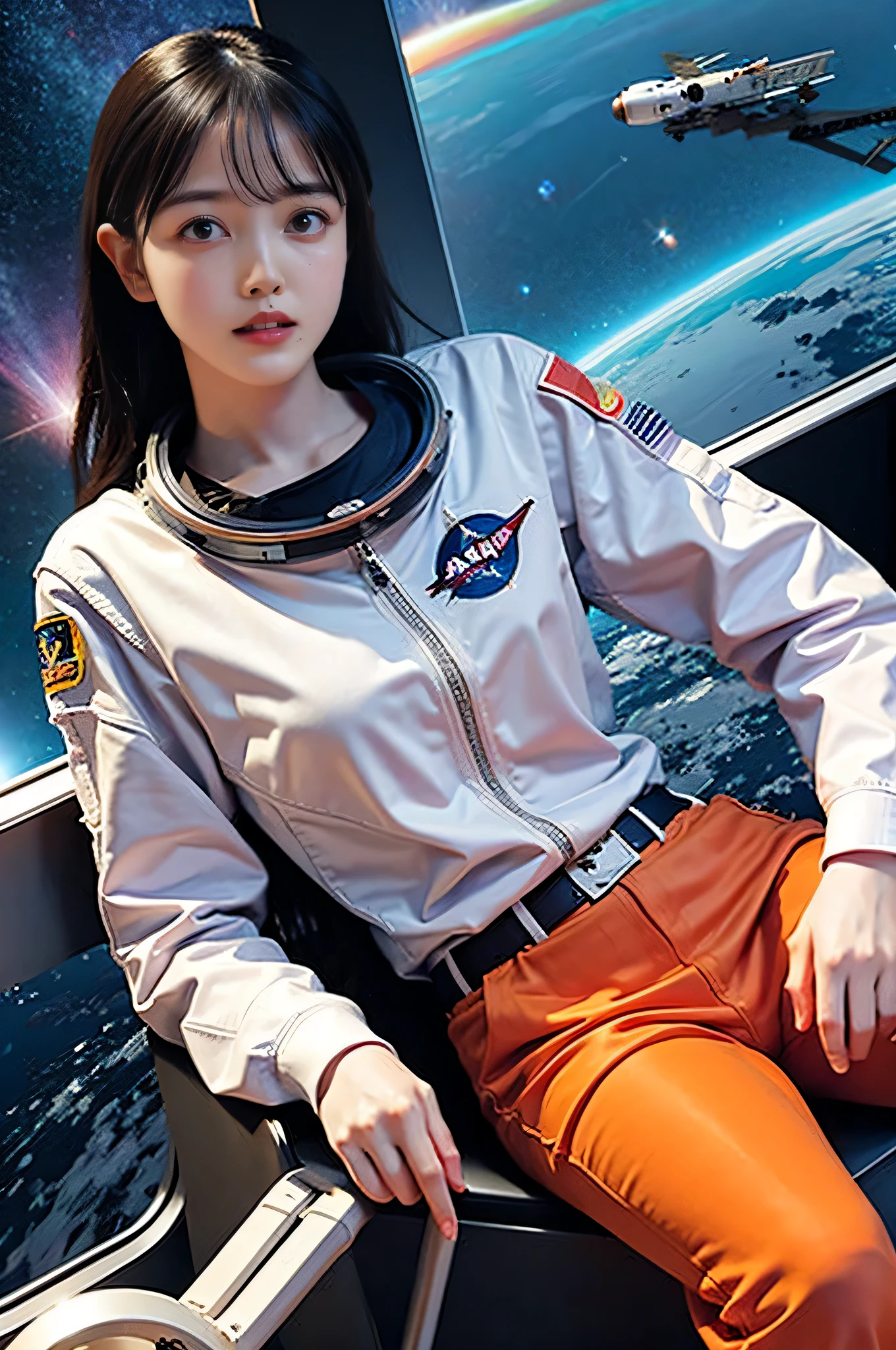 One girl,astronaut,Orange Planet Uniform,space,