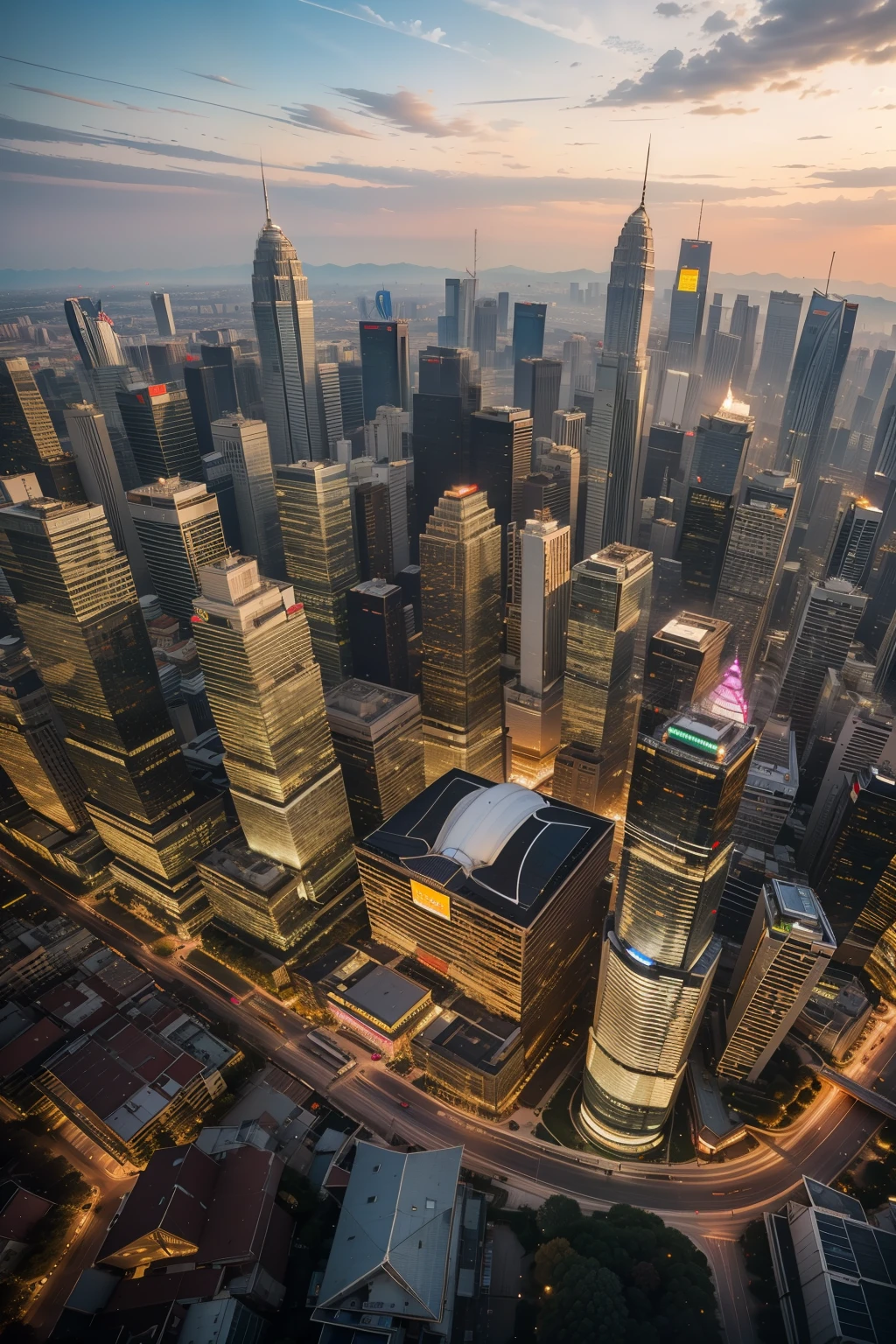 ((best quality)), ((masterpiece)), (detailed), perfect drawing, KLCC, Malaysia, HD graphic, 4k resolution, a beautiful bustling city, vibrant color, colourful.
