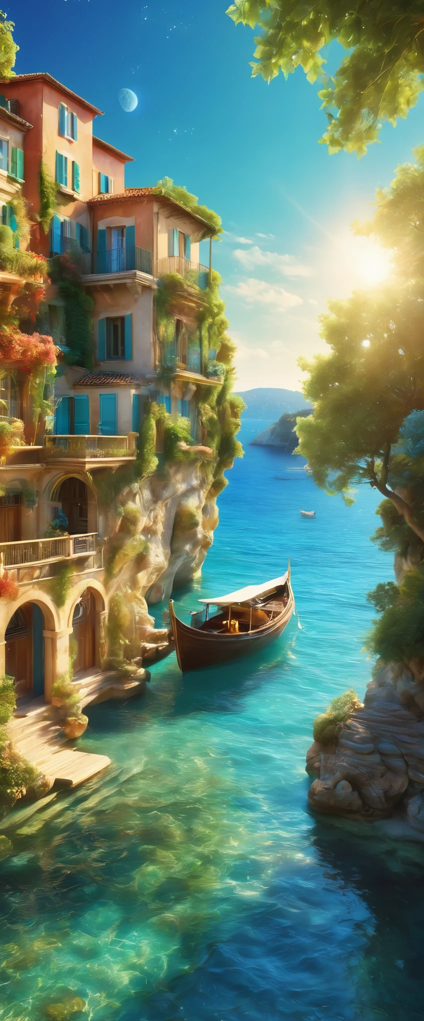 Cote d&#39;Azur:South of France:A coastline known as a scenic resort,Resort scenery,holiday,美しい風景photograph,Fantasy,Dreamy,Beautiful sea,高品質でwonderful家具:Designer furniture,A beautiful sky spreads out,dream-like,summer,cloud,Sky blue,Marine blue,wonderful景色が広がる,Luxury Resorts,Extravagant space,Soft mouth cap,Surrounded by abundant nature,Highestの時間をあなたに,Highest品質,photograph,Structurally correct,Perfect composition,広告用に撮影されたphotograph,Beautiful light and shadow,Photographed by a professional photographer,Highestのリゾート地に選ばれた,Rich colors,Cast colorful spells,detailed,wonderful,wonderful,South of France,Light effects,Glitter,reflection,night,night空,star,Highest