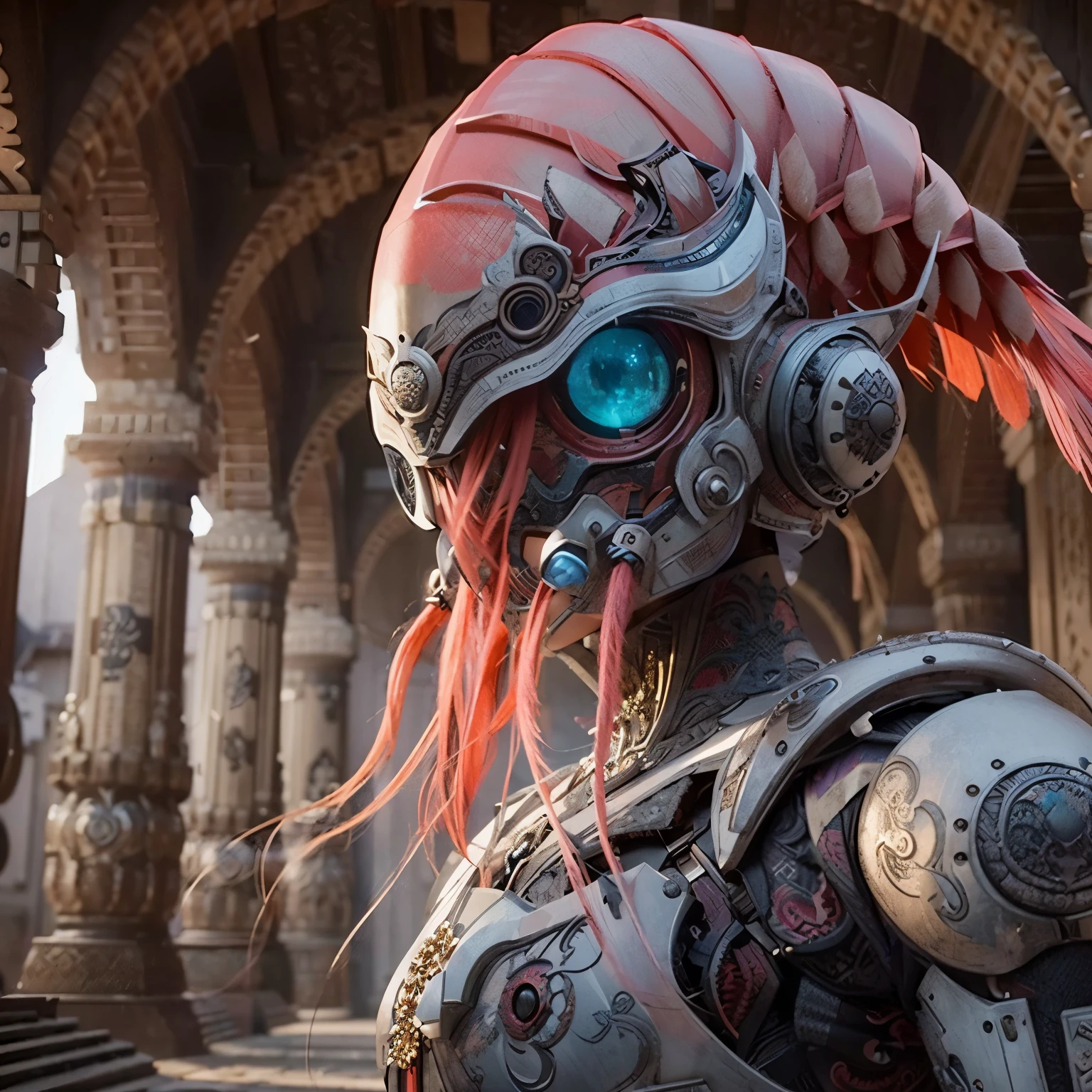 (masterpiece, best quality:1.2), (8k uhd, 16k, 32k, ultra high res), (photorealistic:1.37), (RAW photo), ultimate-realistic, ultimate-realistic details, ultimate-realistic texture, ultimate-intricate details, ultimate-realistic lighting, ultimate-realistic shadow, japanese girl, ultimate-cute face, ultimate-RAW skin, ultimate-realistic eyes, A pretty woman wearing a samurai armor type powered suit, mechanical, extremely intricate details, full body shot, ultimate photorealistic