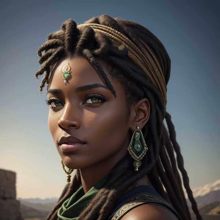 hyper realistic, ultra detailed photograph of a barbarian woman, look like Naomi Campbell as African American, ((honey eyes)), ((Jade ocean:1.25)), golden jewelry, shiny, sunlight fractal details, (Anna Steinbauer:1.5), depth of field, HOF, hall of fame, detailed gorgeous face, apocalyptic environment, natural body posture, professional photographer, captured with professional DSLR camera, trending on Artstation, 64k, ultra detailed, ultra accurate detailed, bokeh lighting, surrealism, Thomas Kinkade background, urban, ultra unreal engine, ((Pauline Voß)), ((Pascal Quidault)), ((Anna Helme)), Martina Fackova, intricate, epic, freckles, peach fuzz, detailed mascara