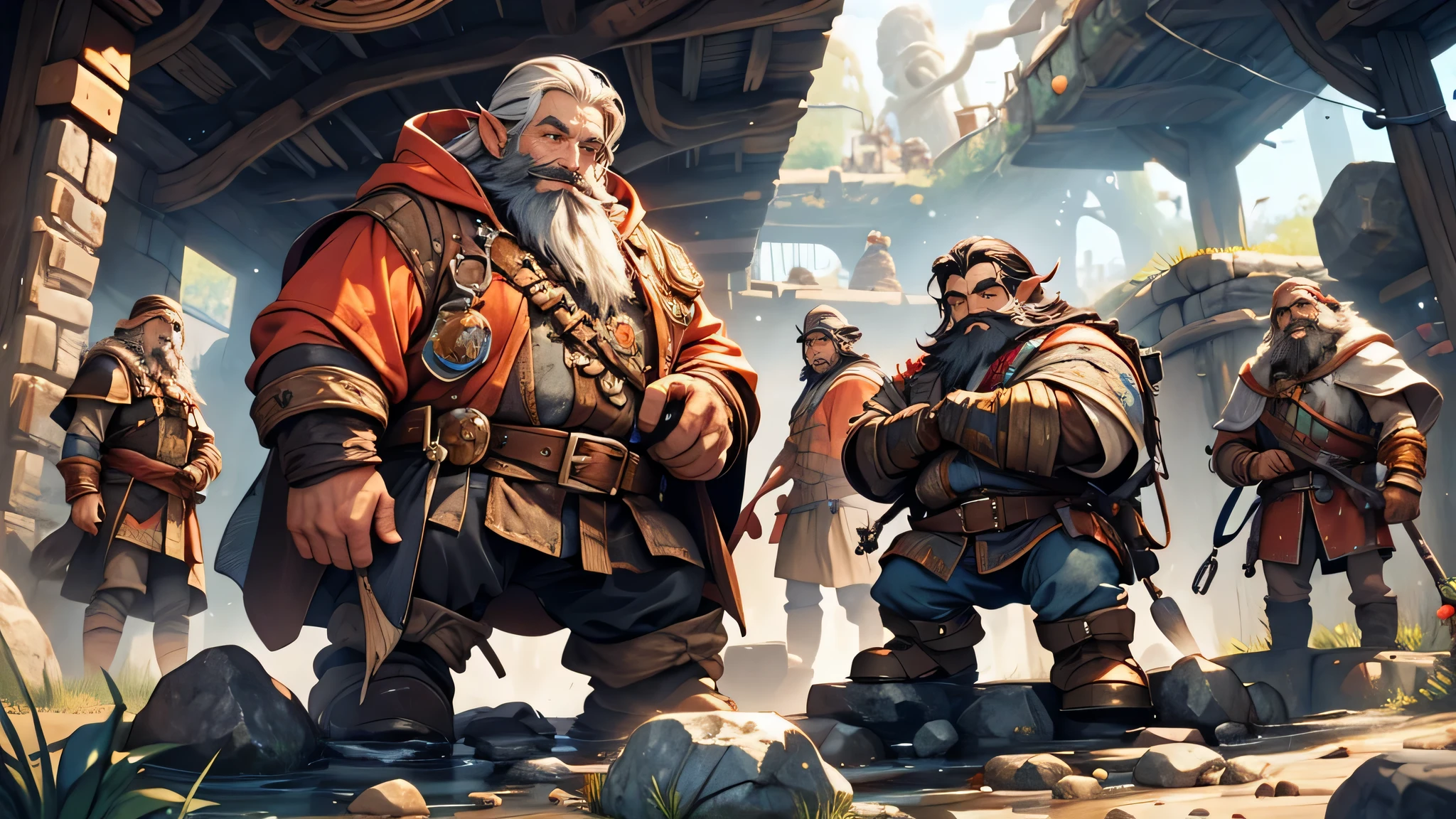 A group of Dwarves mining minerals