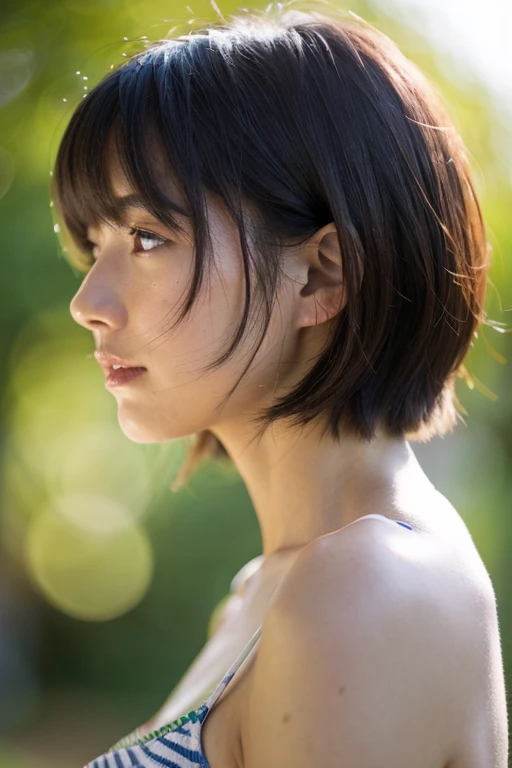 Ultra HD、woman、profile、short hair、Japanese、Realistic、Bathed in light