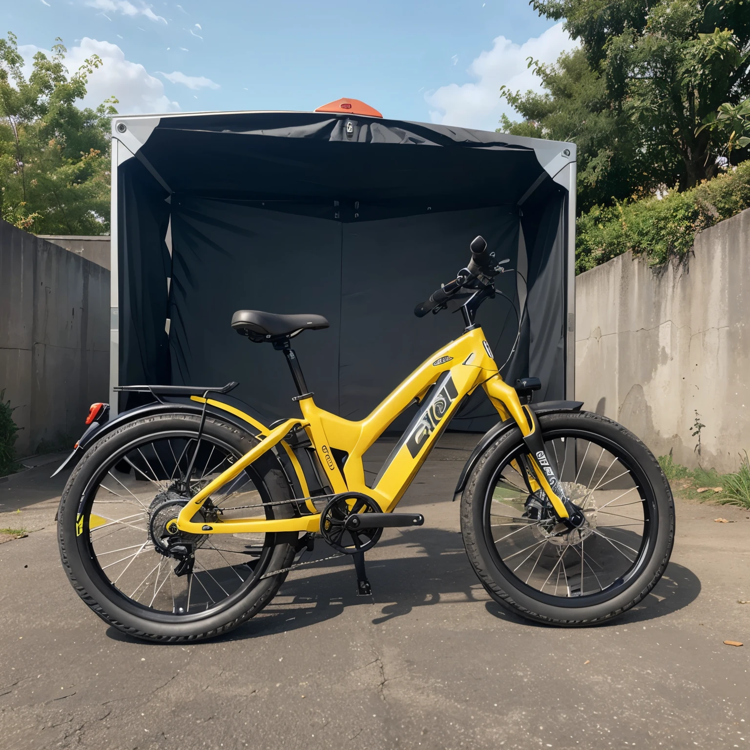 Create a wind electric bicycle model that has the following characteristics:
- foldable and lightweight - long battery life - compact and easy to transport design - Bluetooth connection - recyclable and sustainable materials
