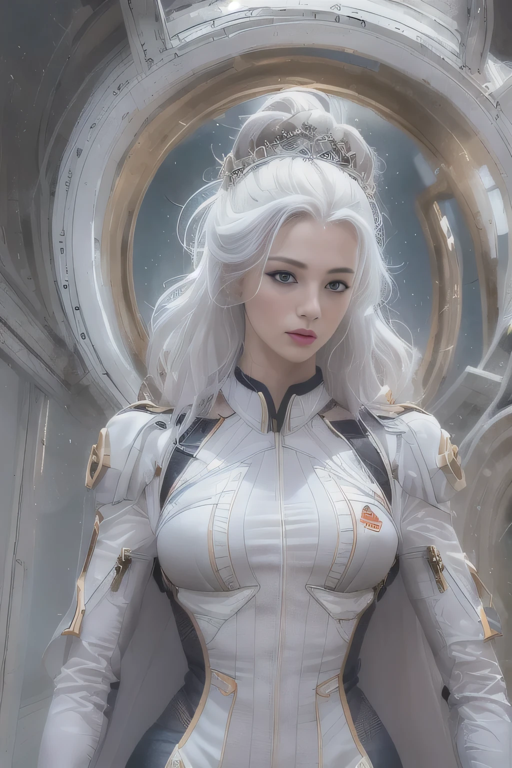 Awards, Super Detail, Anatomically correct, Ultra HD, retina, masterpiece, textured skin, precise, High Detail, best quality, A high resolution, high quality, 8k，Reality, high resolution, Soft lighting, 1 woman, Glowing skin, Delicate skin, Solitary, Hips up, View Viewer, (Delicate face), white hair, Long hair, Doctor&#39;s uniform, Women&#39;s shirts