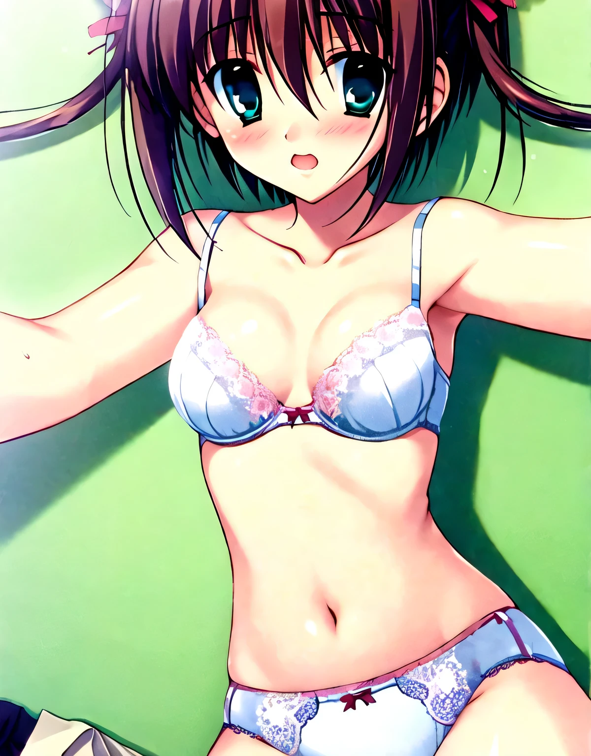 asakura_yume,１people々 woman,Brown Hair,Medium Chest,Aqua Eye,White skin,blush,nsfw,(((Pink Lace Underwear))),(((No bra))),Nipples,((Exposing the breasts)),Shyly,reluctantly,sorrow,Lace Underwear,Pink lace bra,Are standing,Take a selfie,locker room,(Anatomically correct), (Complete limbs),(Full Finger),(Accurate fingertips), (Fine details),(8k),very_expensive_solve, big_file size, Full Color,