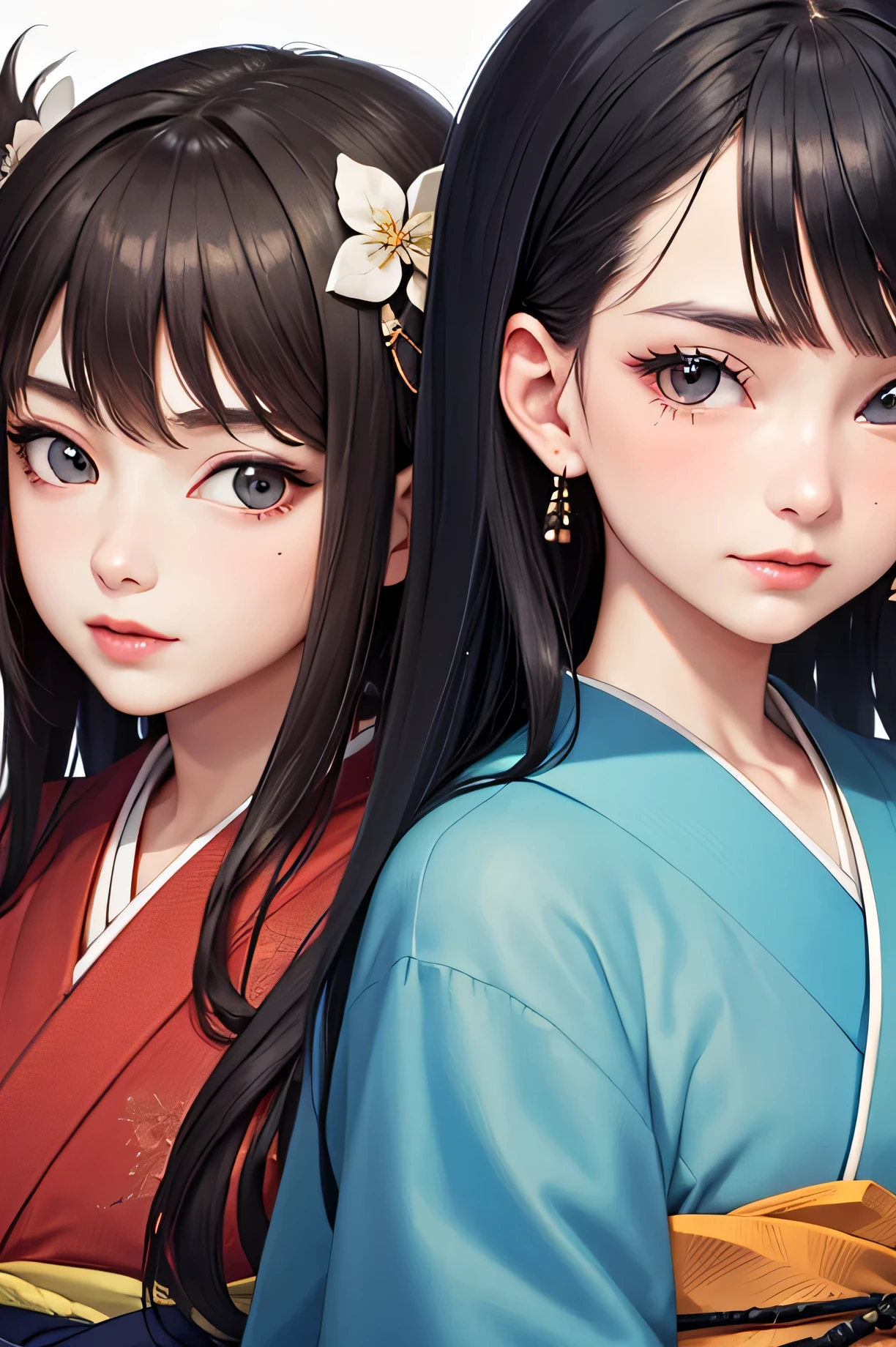 (detailed), Perfect Face,Kimono Girl,Two people,Sisters