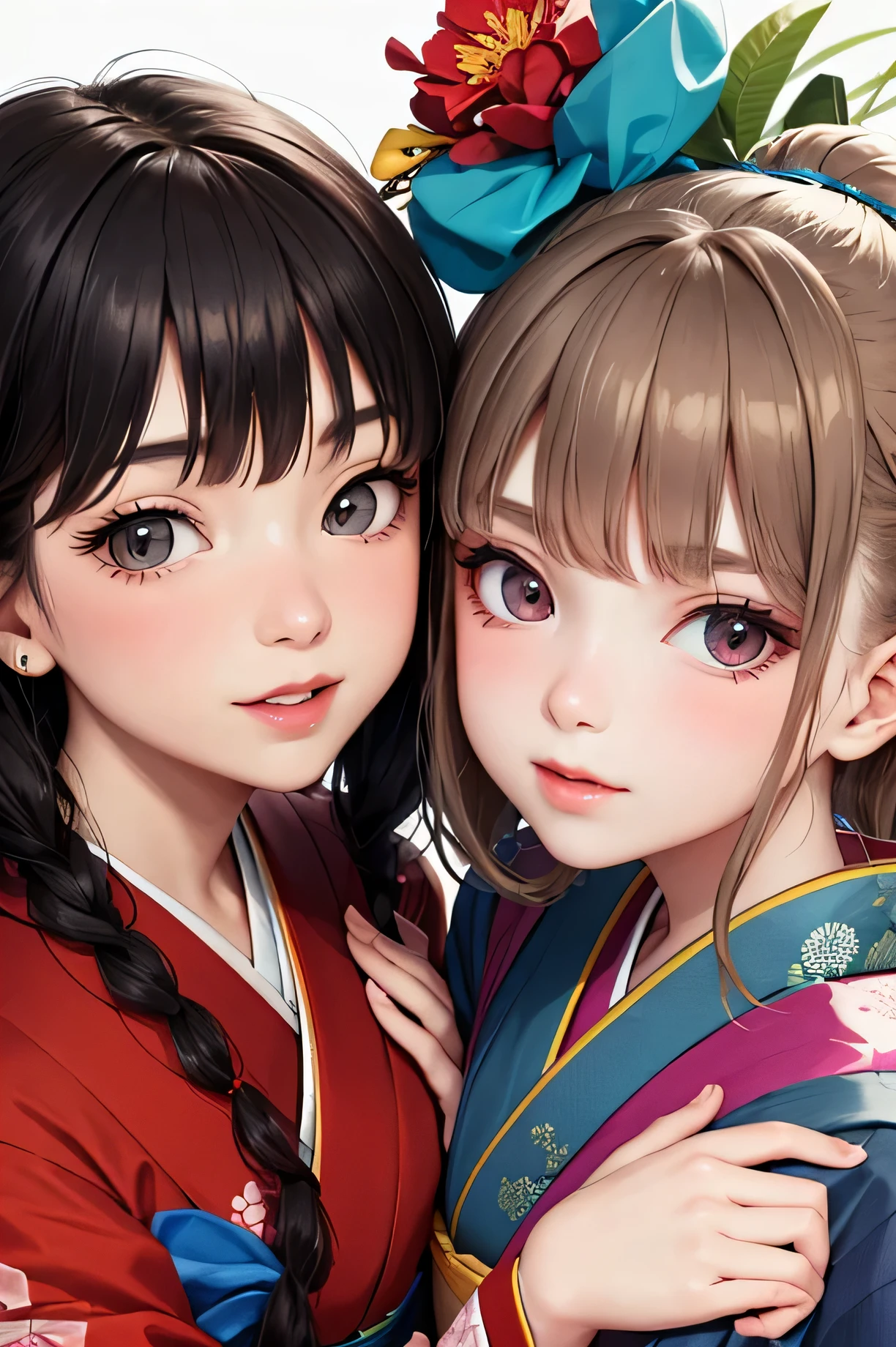 (detailed), Perfect Face,Kimono Girl,Two people,Sisters