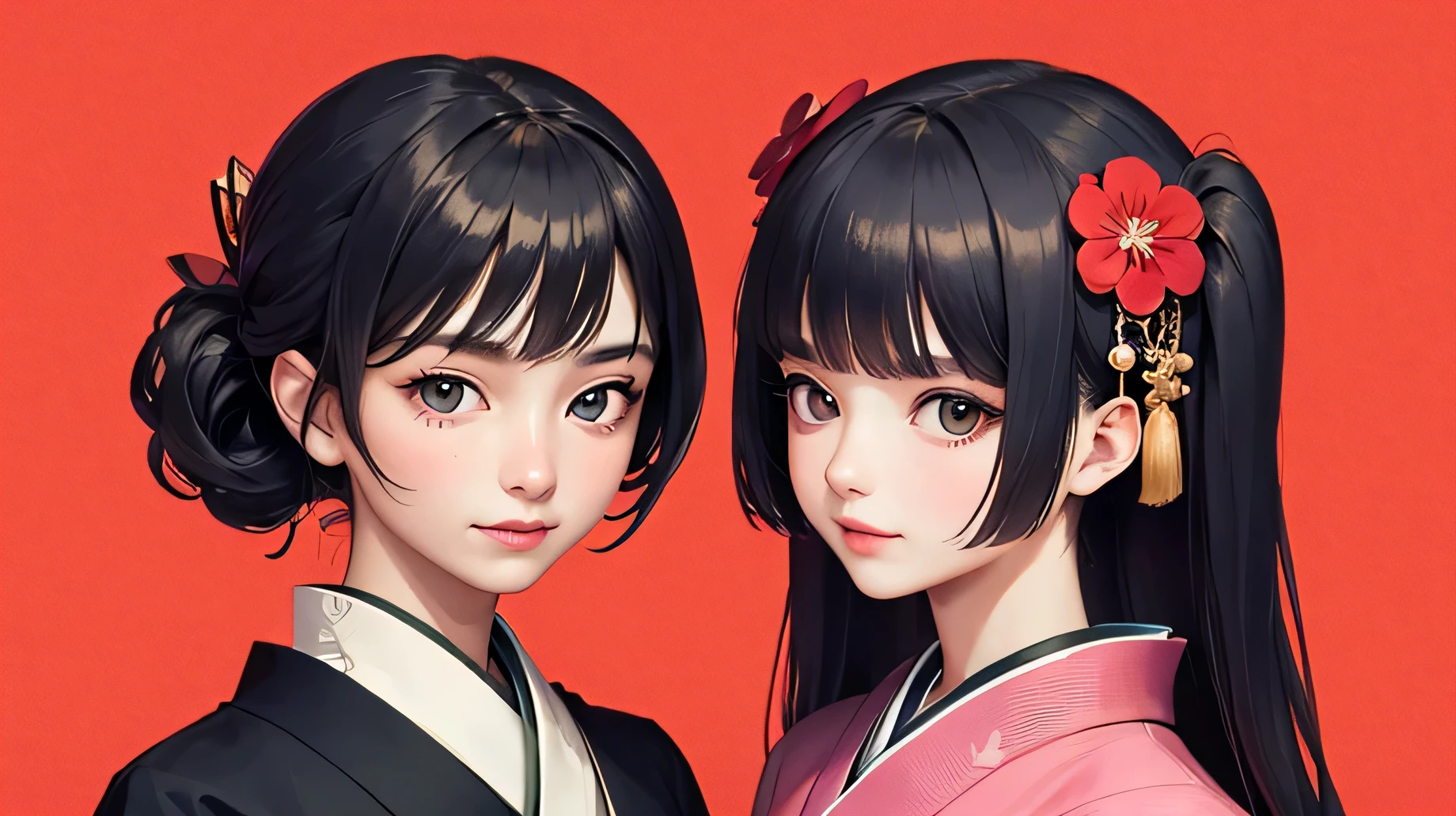 (detailed), Perfect Face,Kimono Girl,Two people,Sisters